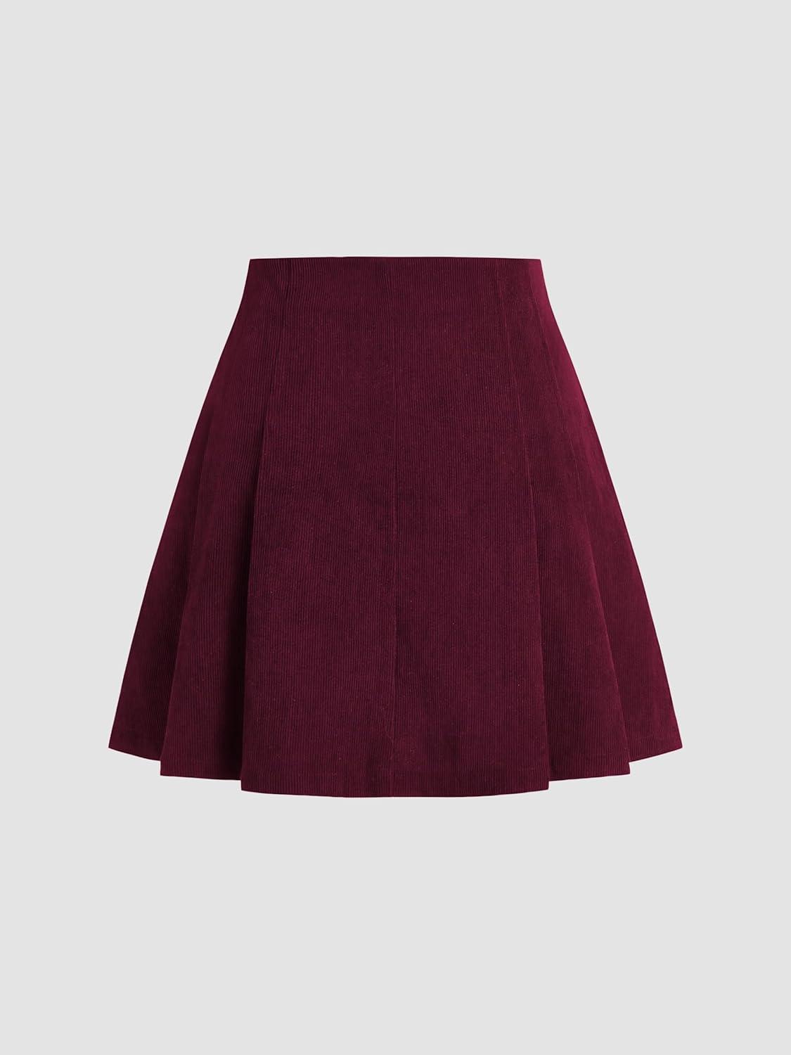 imageCIDER Mini Skirt Pleated Mid Waist Corduroy Women Short for Women Fall Mini Skirts TrendyBurgundy