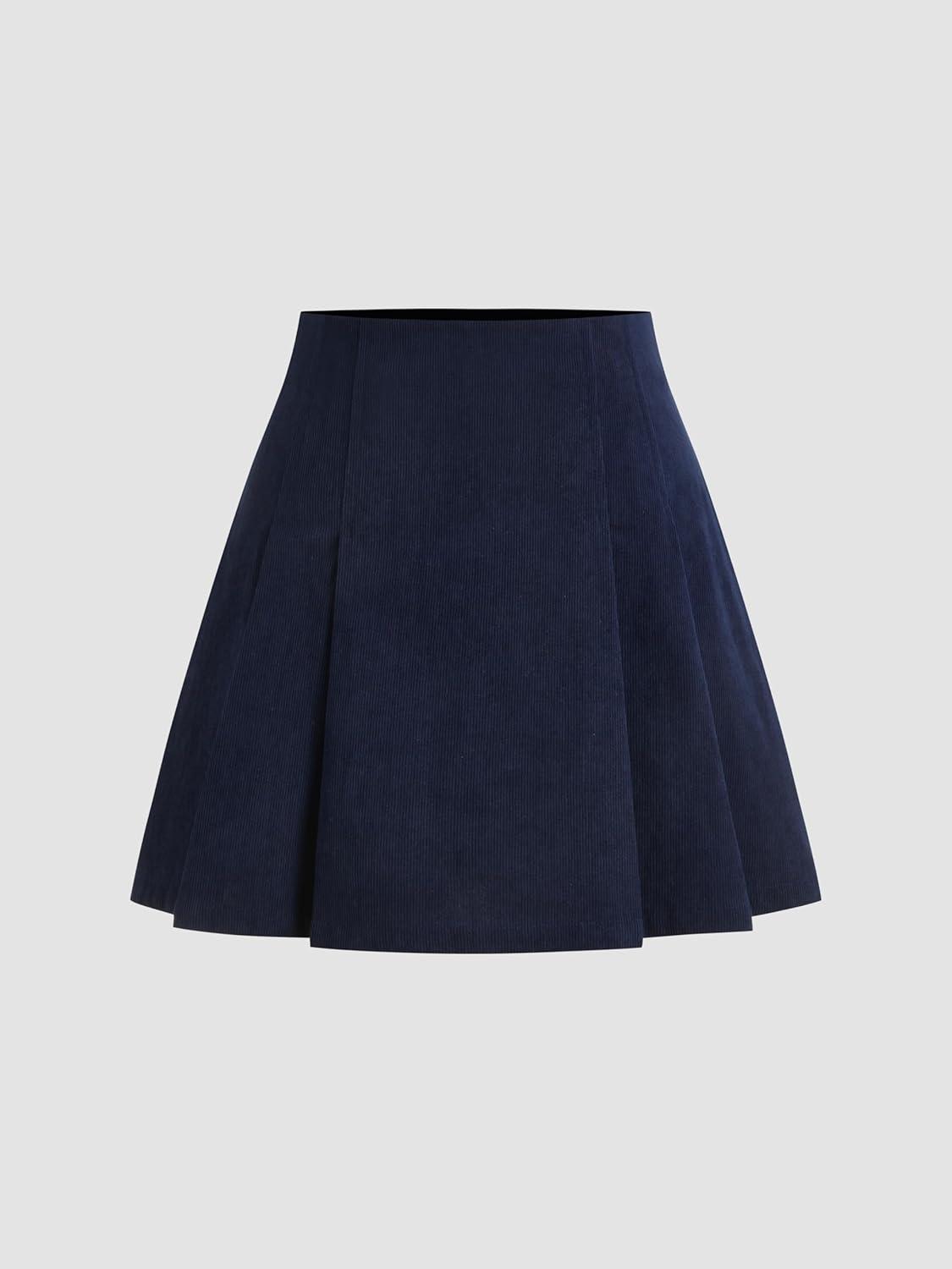 imageCIDER Mini Skirt Pleated Mid Waist Corduroy Women Short for Women Fall Mini Skirts TrendyDark Navy
