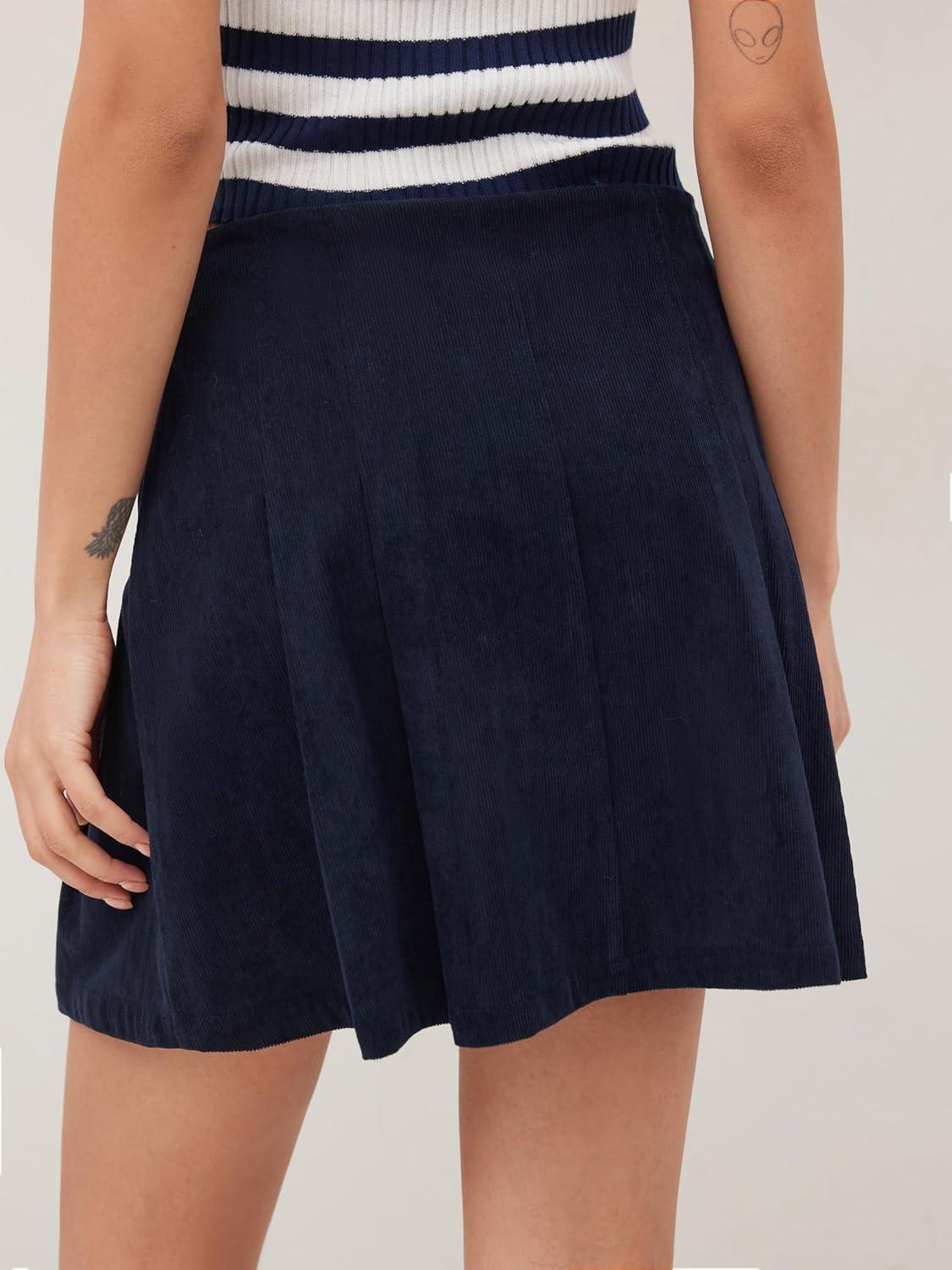 imageCIDER Mini Skirt Pleated Mid Waist Corduroy Women Short for Women Fall Mini Skirts TrendyDark Navy