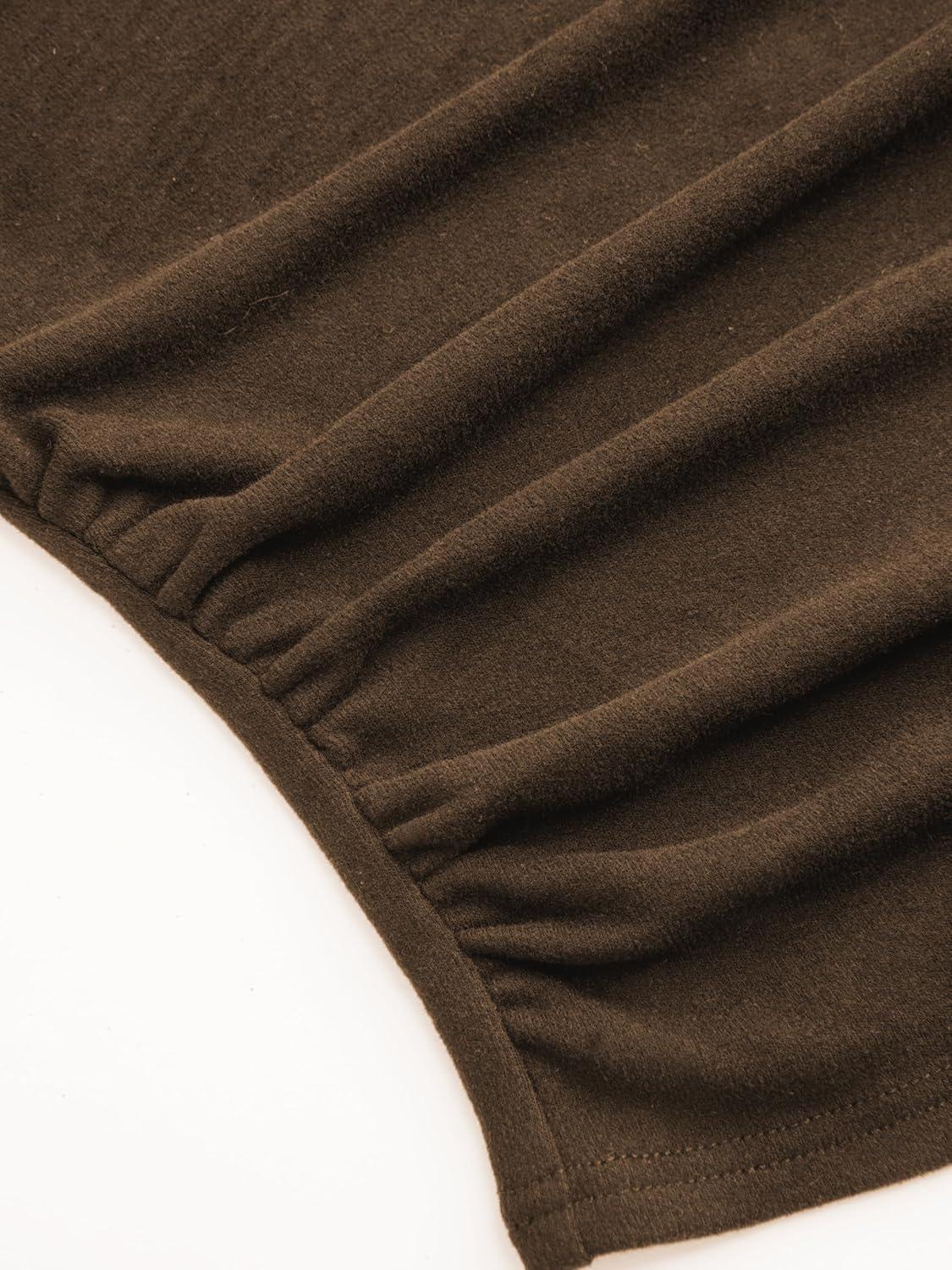 imageCIDER Mock Neck Tops for Women Thermal Shirts Long Sleeve Ruched Going Out Tops Basic Tee Slim Fit Fall TopBrown