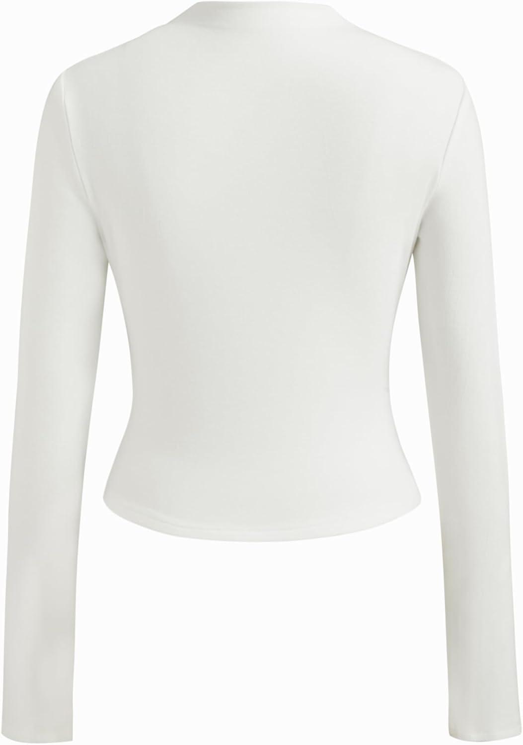 imageCIDER Mock Neck Tops for Women Thermal Shirts Long Sleeve Ruched Going Out Tops Basic Tee Slim Fit Fall TopWhite
