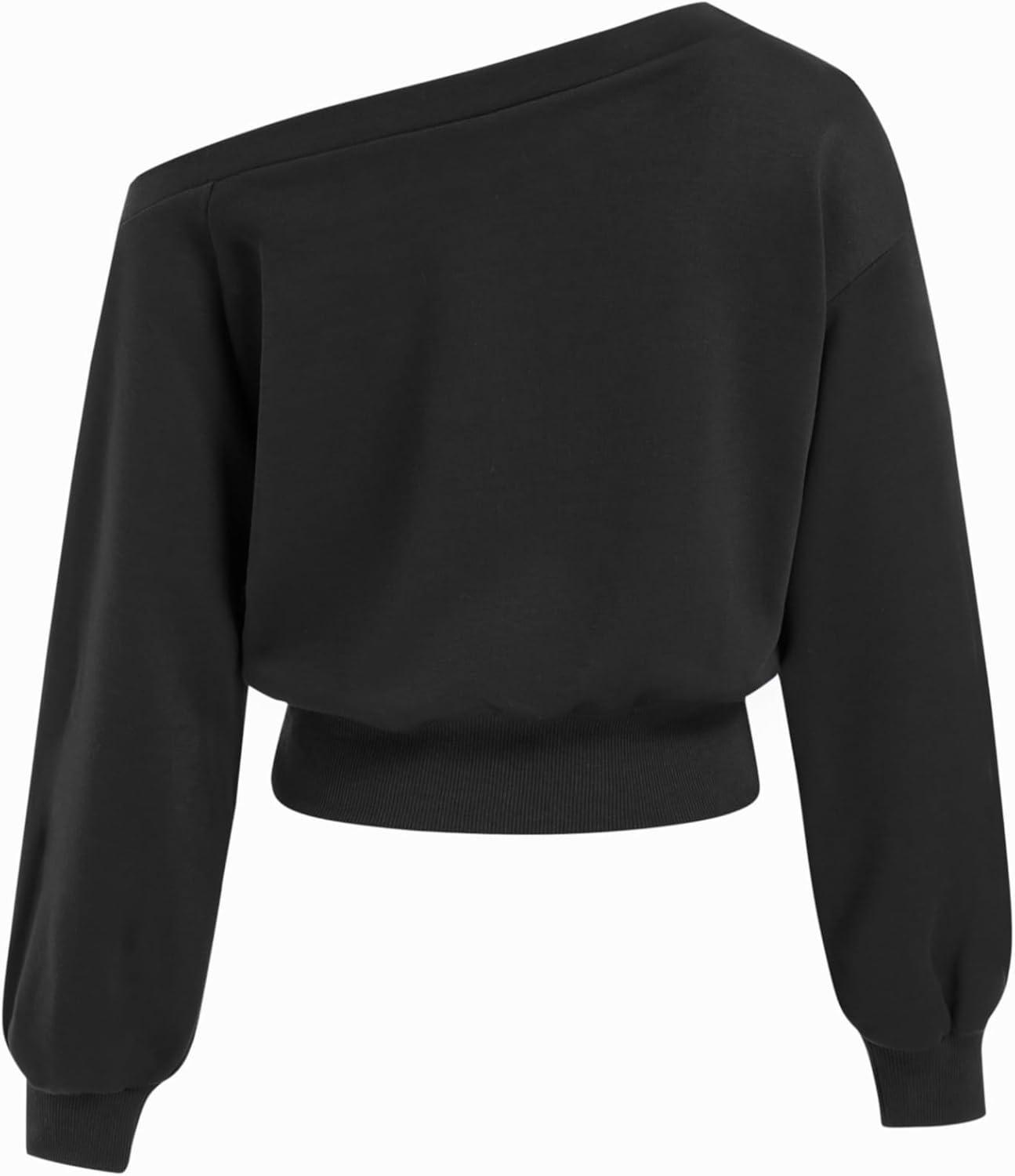 imageCIDER Off Shoulder Sweatshirt for Women Basic Casual Long Sleeve Pullover Fall FashionBlack