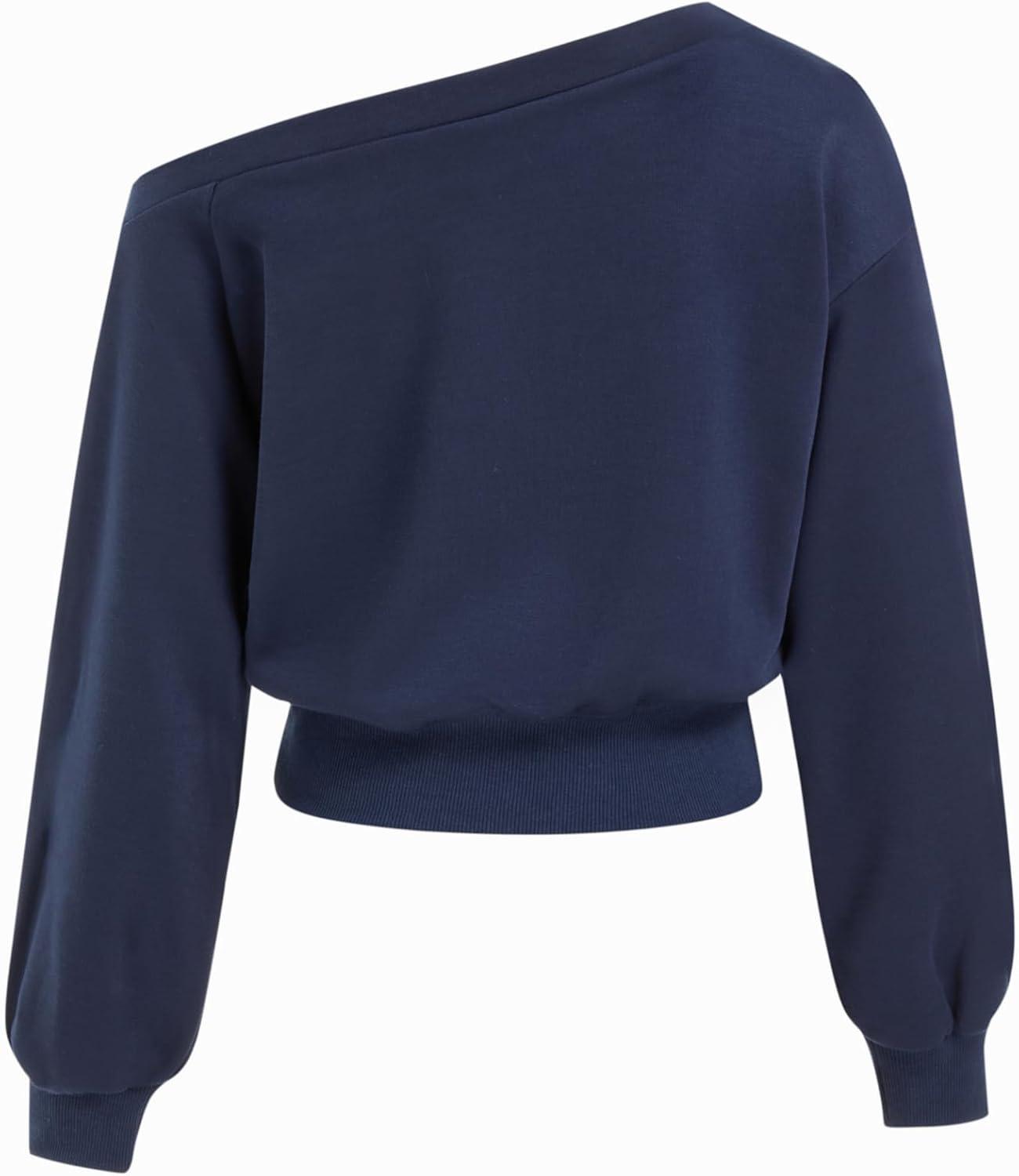 imageCIDER Off Shoulder Sweatshirt for Women Basic Casual Long Sleeve Pullover Fall FashionNavy Blue