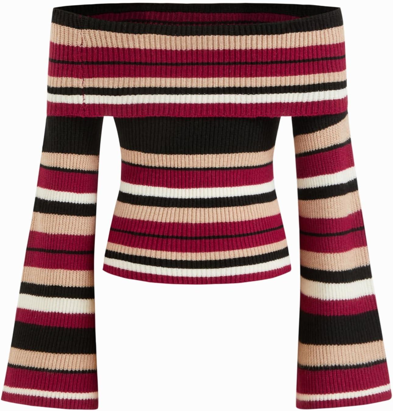 imageCIDER Off The Shoulder Tops for Women Long Sleeve Going Out Y2K Tops Knit Pullover Fall Outfits Trendy 2025Wine