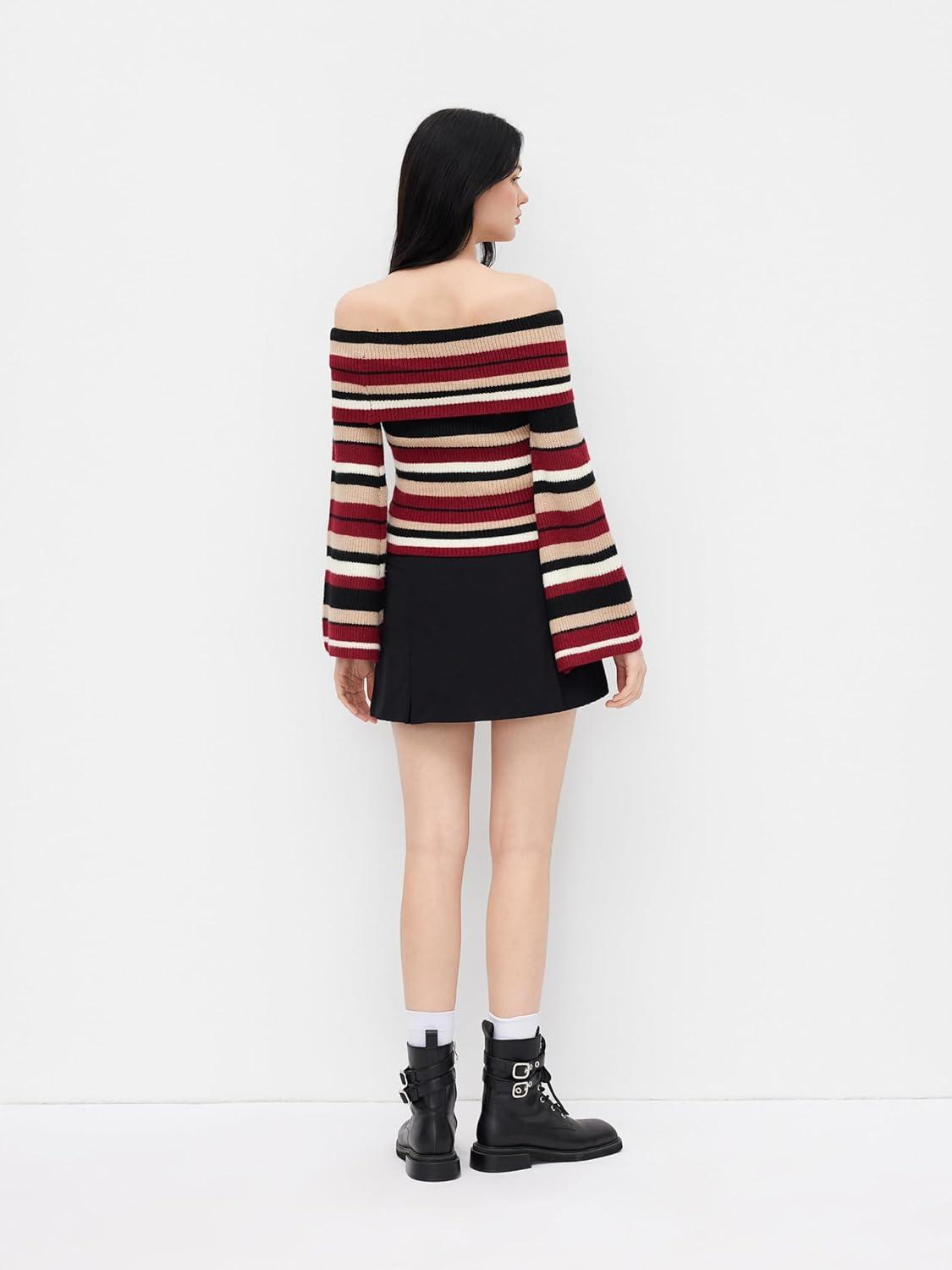 imageCIDER Off The Shoulder Tops for Women Long Sleeve Going Out Y2K Tops Knit Pullover Fall Outfits Trendy 2025Wine