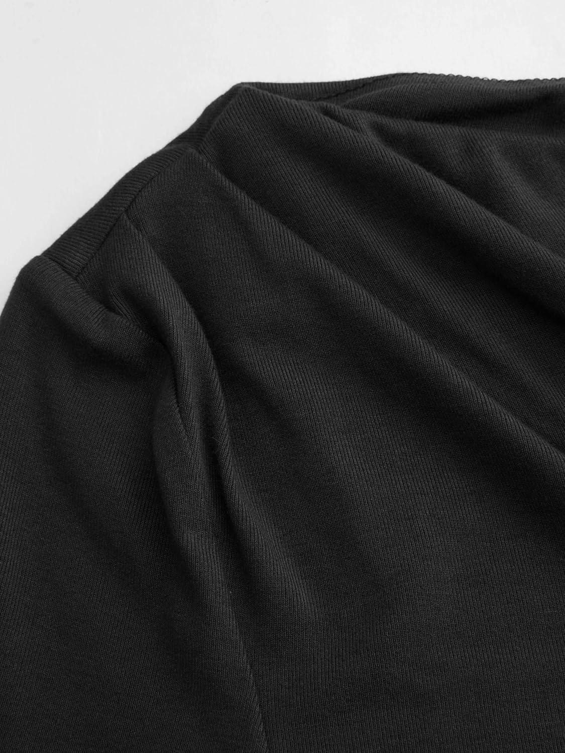 imageCIDER Off The Shoulder Tops for Women Long Sleeve Shirts Asymmetrical Neck Ruched Going Out Tops Y2K Slim Fit Fall TopBlack