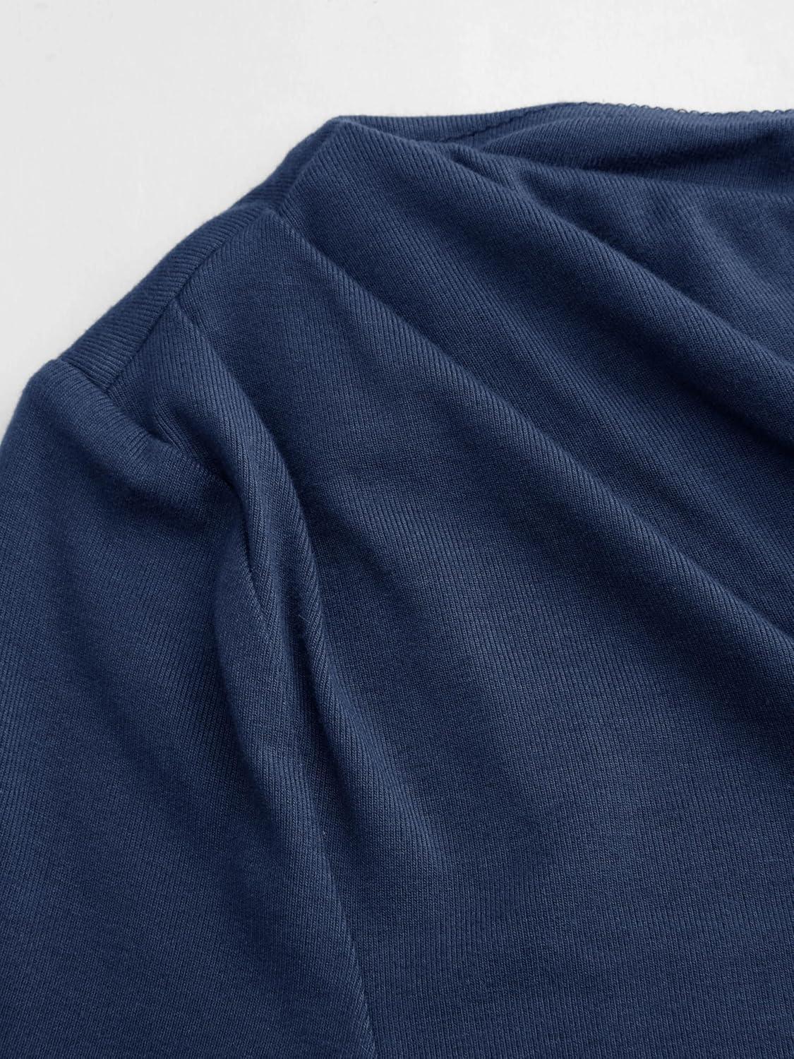 imageCIDER Off The Shoulder Tops for Women Long Sleeve Shirts Asymmetrical Neck Ruched Going Out Tops Y2K Slim Fit Fall TopNavy Blue