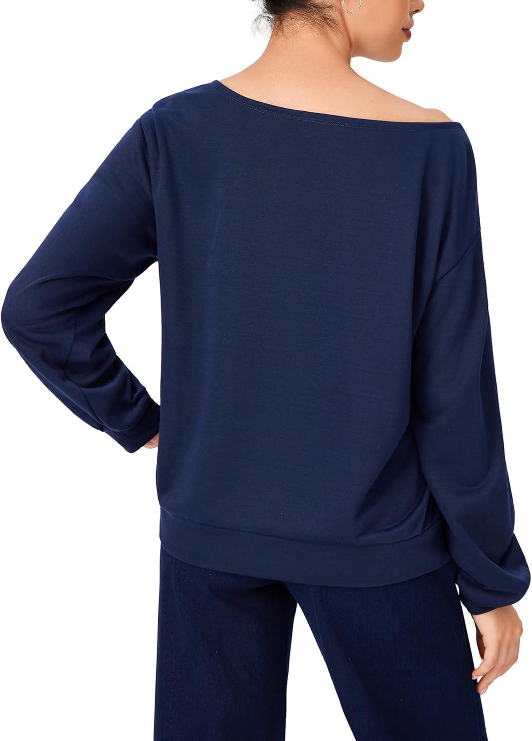 imageCIDER Off the Shoulder Sweatshirt for Women Graphic Sweatshirts Long Sleeve Pullover Tops Casual Fall OutfitsNavy Blue