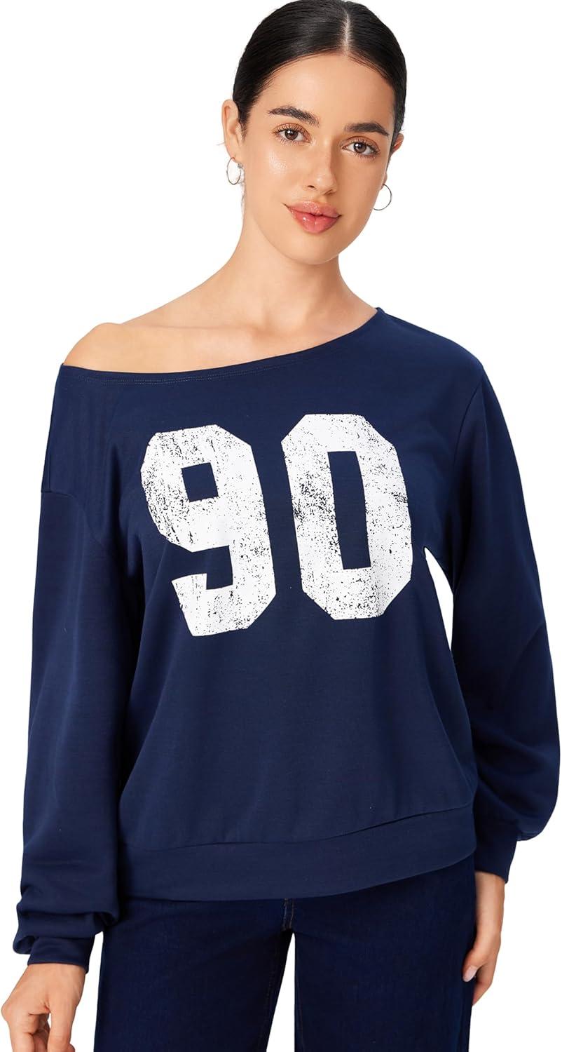 imageCIDER Off the Shoulder Sweatshirt for Women Graphic Sweatshirts Long Sleeve Pullover Tops Casual Fall OutfitsNavy Blue