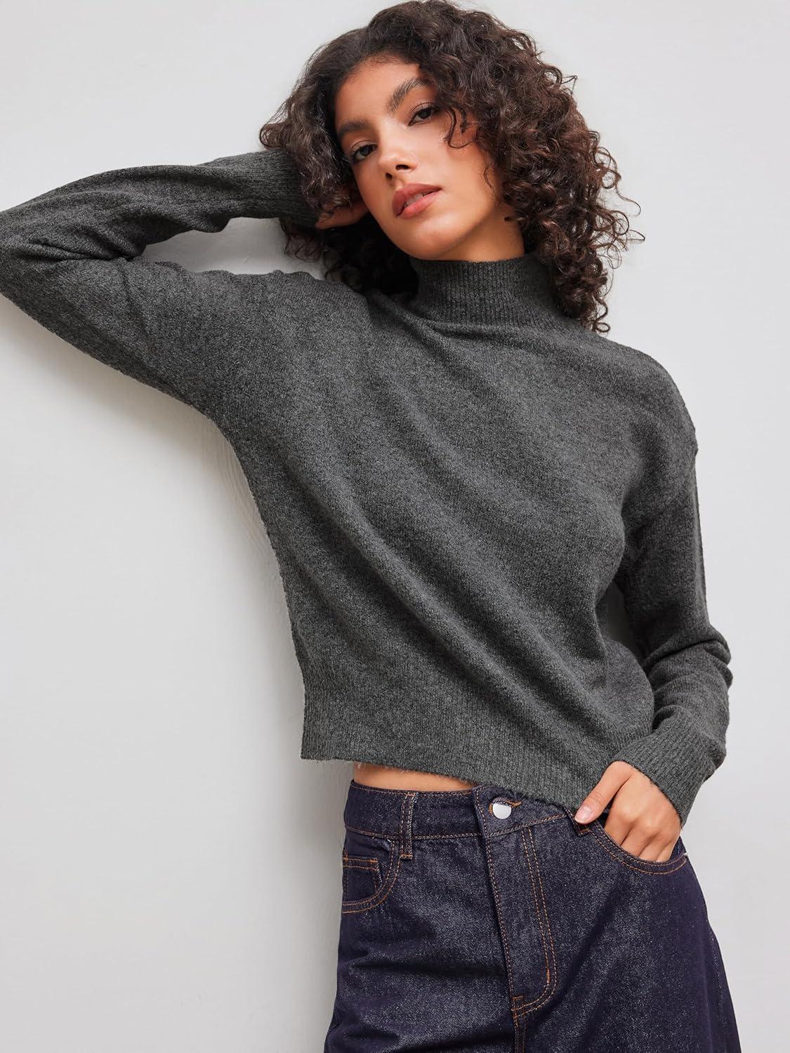 imageCIDER Oversized Sweater Women Turtle Neck Long Sleeve Knit Top Pullover Jumper Slouchy Fall Winter TrendyGrey