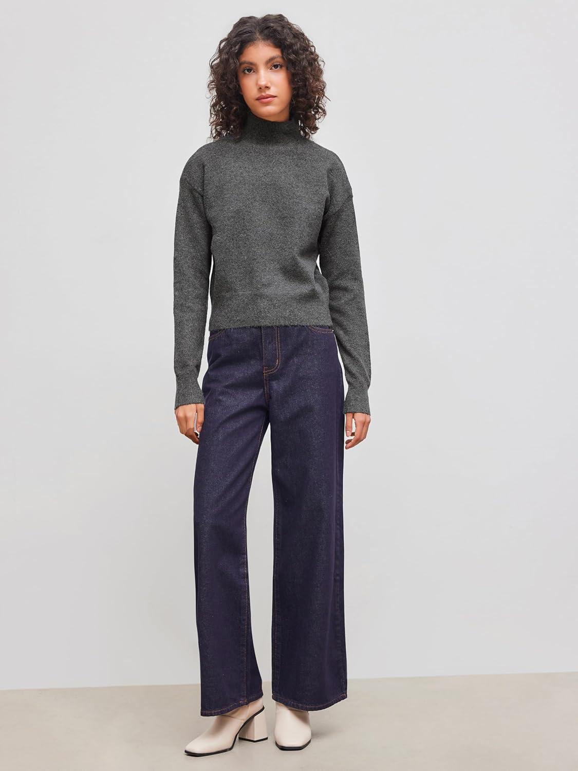 imageCIDER Oversized Sweater Women Turtle Neck Long Sleeve Knit Top Pullover Jumper Slouchy Fall Winter TrendyGrey