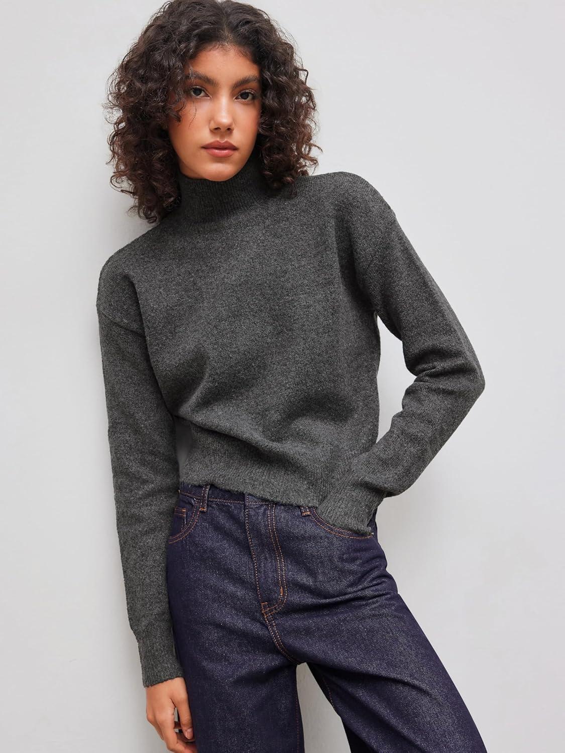 imageCIDER Oversized Sweater Women Turtle Neck Long Sleeve Knit Top Pullover Jumper Slouchy Fall Winter TrendyGrey