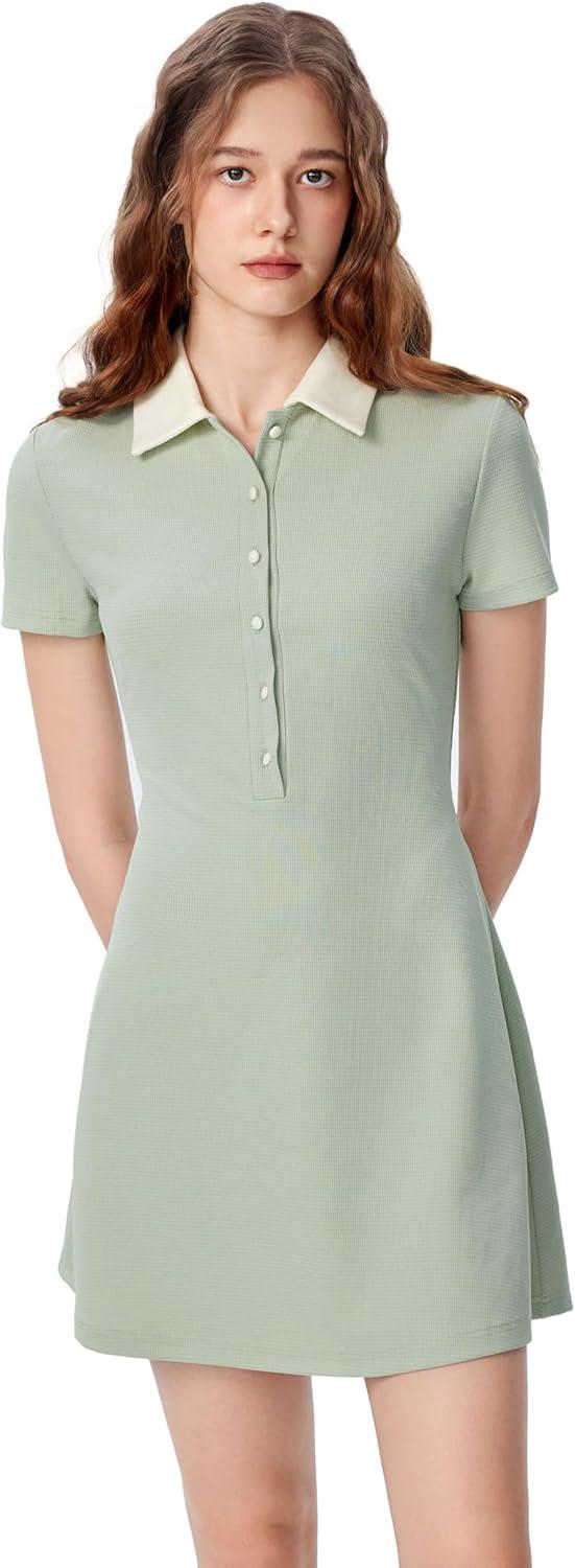 imageCIDER Polo Dress for Women Buttons Short Sleeve Mini Casual ALine DressPale Green