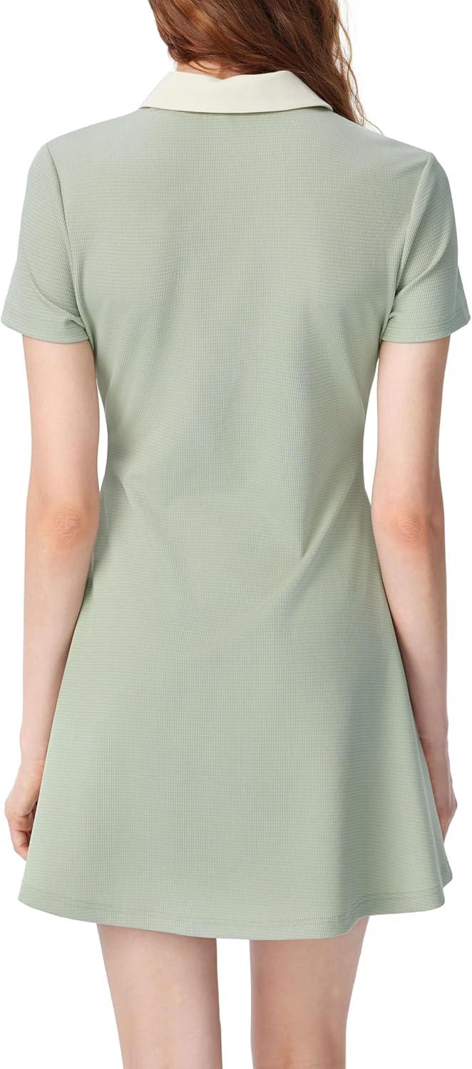 imageCIDER Polo Dress for Women Buttons Short Sleeve Mini Casual ALine DressPale Green