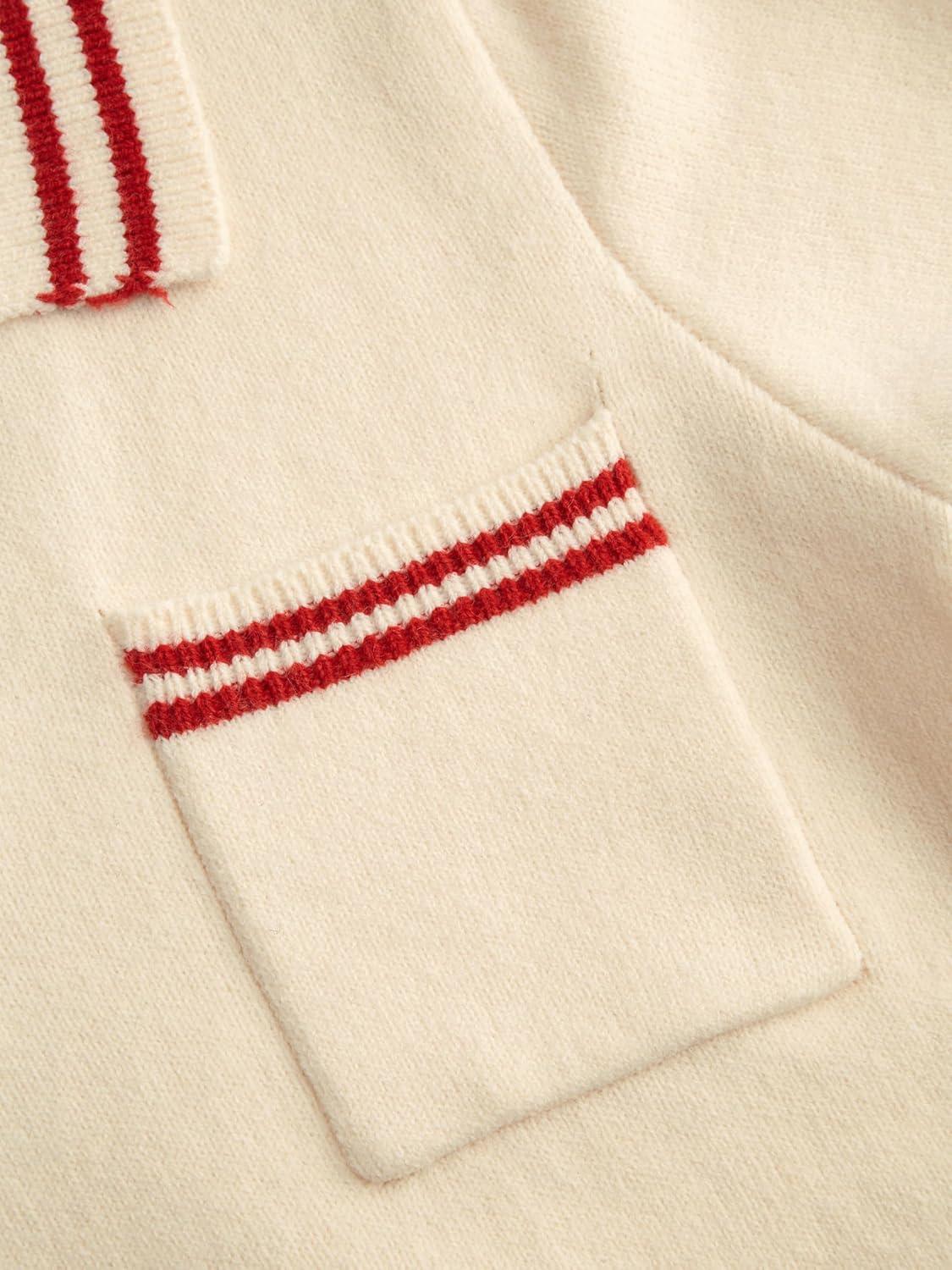 imageCIDER Short Sleeve Sweater Knit Top Collar Neck Stripe Pullover Casual Elegant Womens Collared SweatersRed