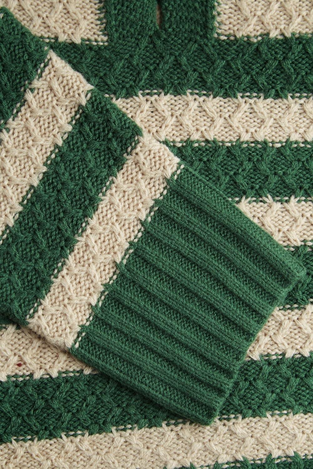 imageCIDER Striped Sweaters for Women Collar Knit Long Sleeve Knotted Loose Fit Pullover Winter Sweater Fall TopsGreen