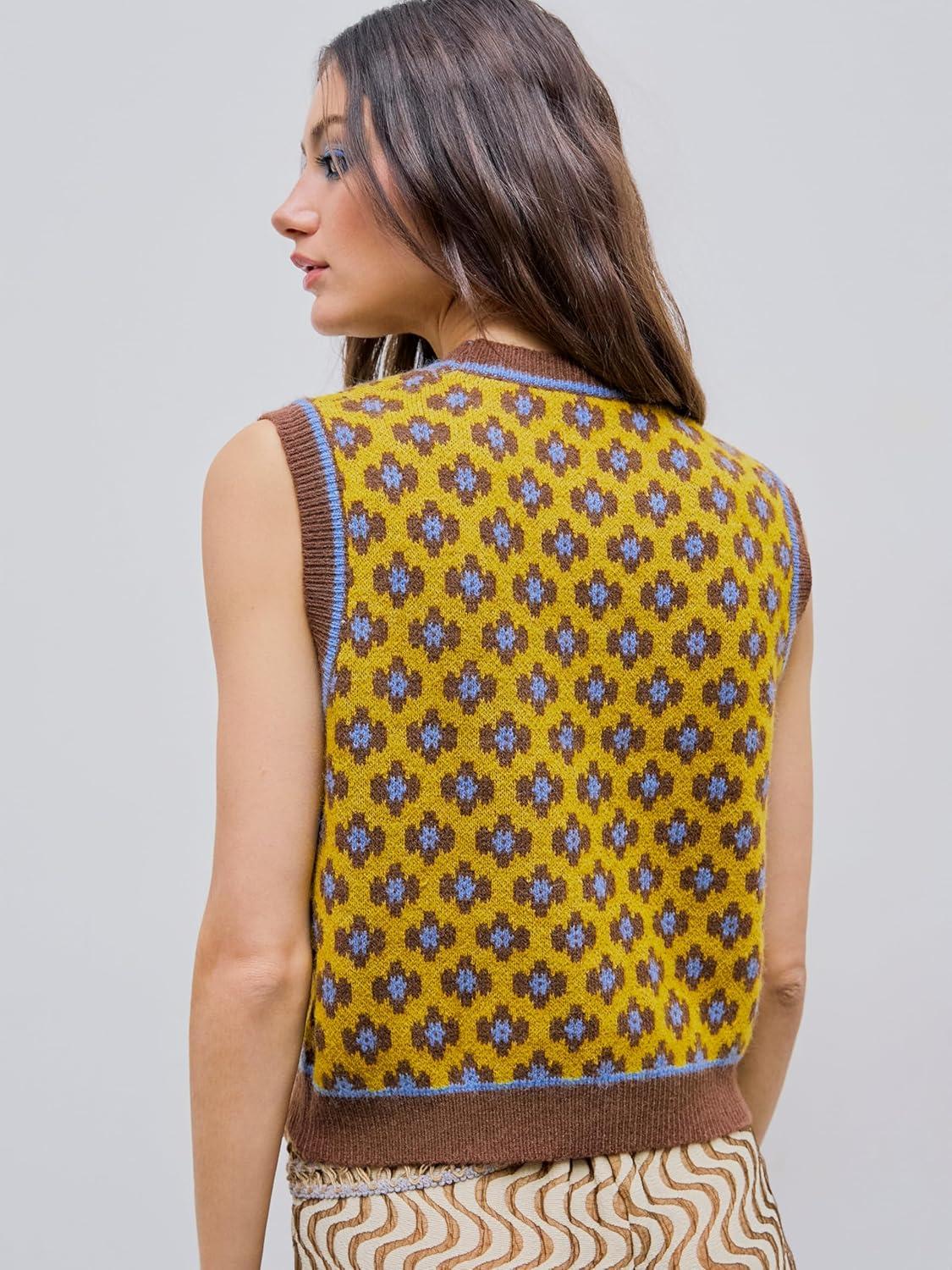 imageCIDER Sweater Vest Women Sleeveless Cropped Sweaters Cute Graphic Tank Tops Old Money Clothes Fall OutfitsYellow