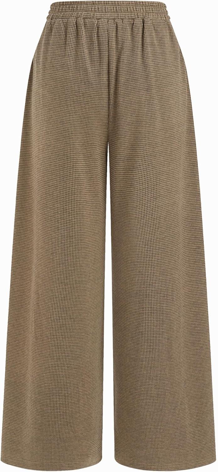 imageCIDER Women Leopard Print Wide Leg Lounge Pants Elastic Waist Casual Trousers 2025 Fall with PocketsKhaki