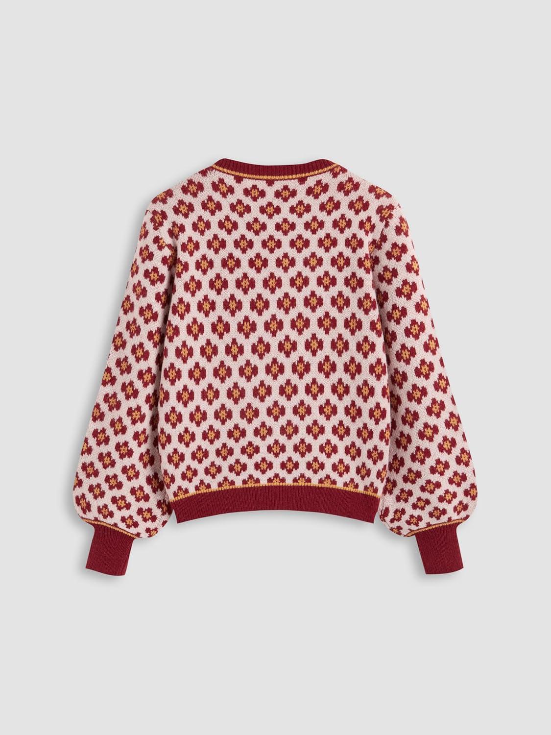 imageCIDER Women Sweaters Floral Crew Neck Long Sleeve Pullover Sweater Trendy Casual Fall OutfitsRed