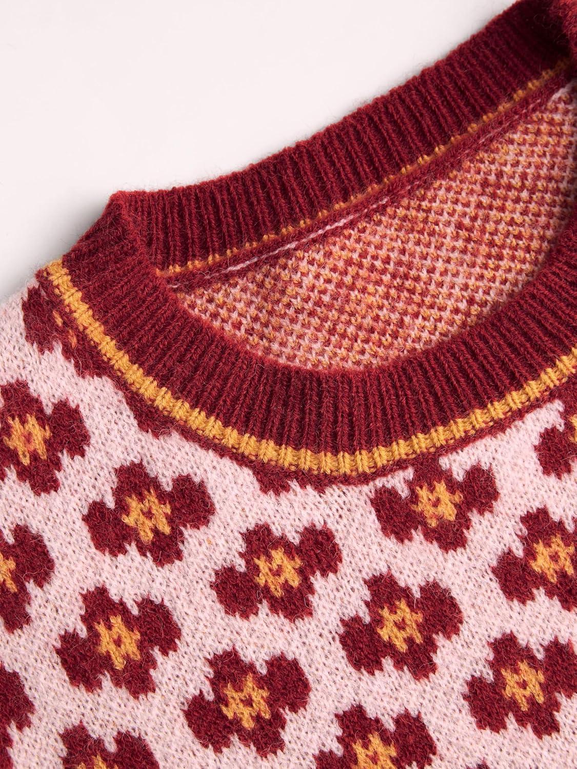 imageCIDER Women Sweaters Floral Crew Neck Long Sleeve Pullover Sweater Trendy Casual Fall OutfitsRed