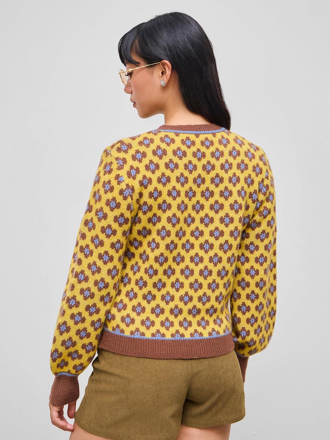 imageCIDER Women Sweaters Floral Crew Neck Long Sleeve Pullover Sweater Trendy Casual Fall OutfitsYellow