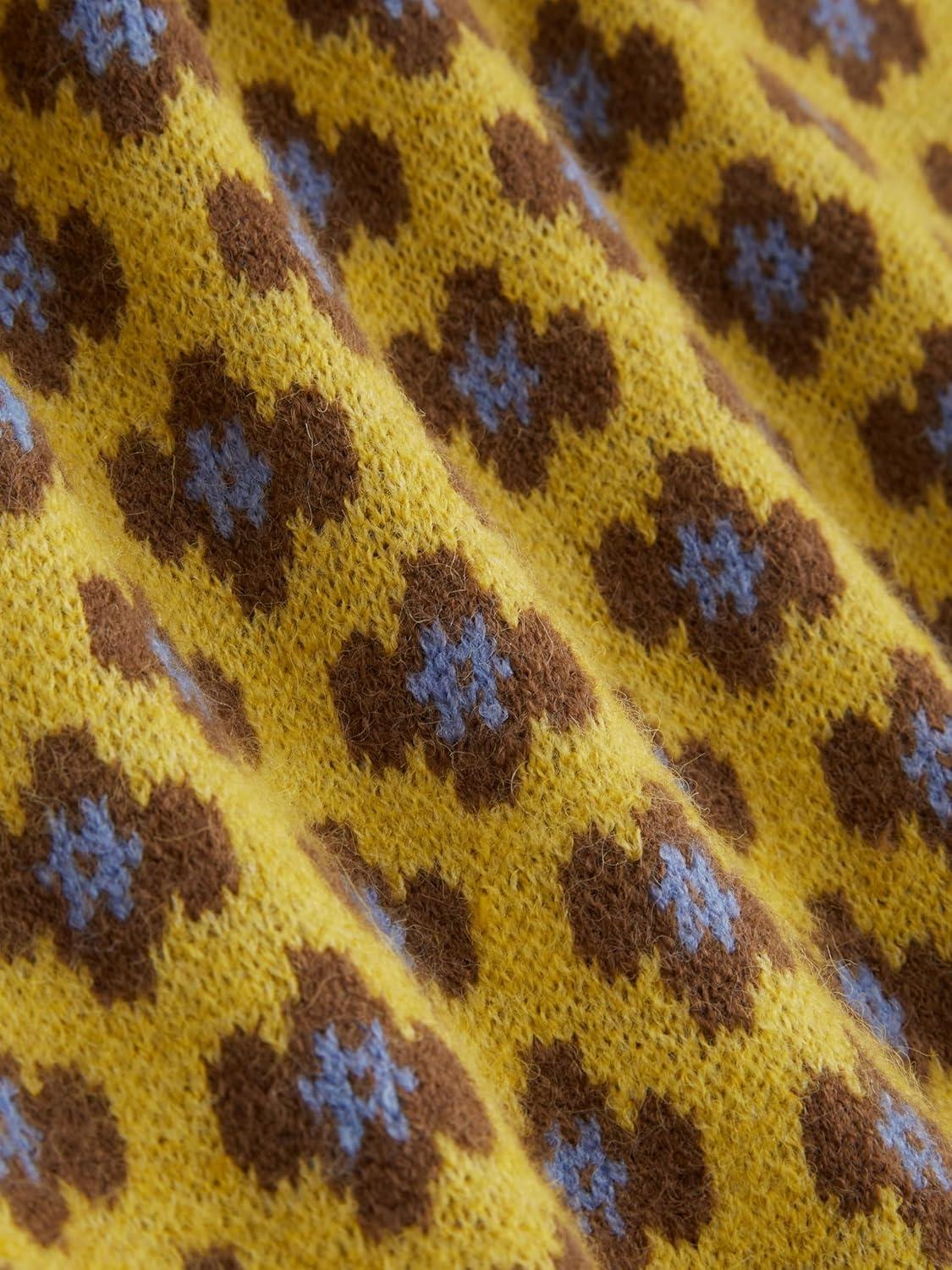 imageCIDER Women Sweaters Floral Crew Neck Long Sleeve Pullover Sweater Trendy Casual Fall OutfitsYellow