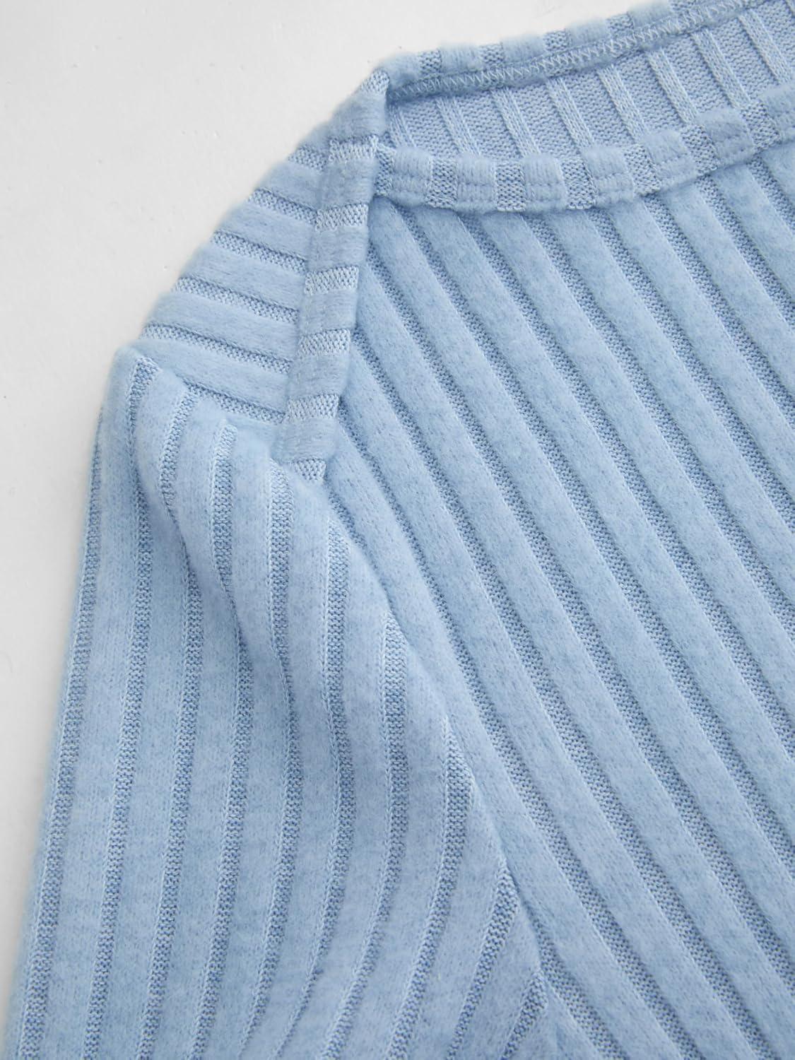 imageCIDER Womens Boat Neck Tops Bell Long Sleeve Shirts Asymmetrical Hem Ribbed Knit Trendy Fall Going Out Tops Y2K ClothesLight Blue