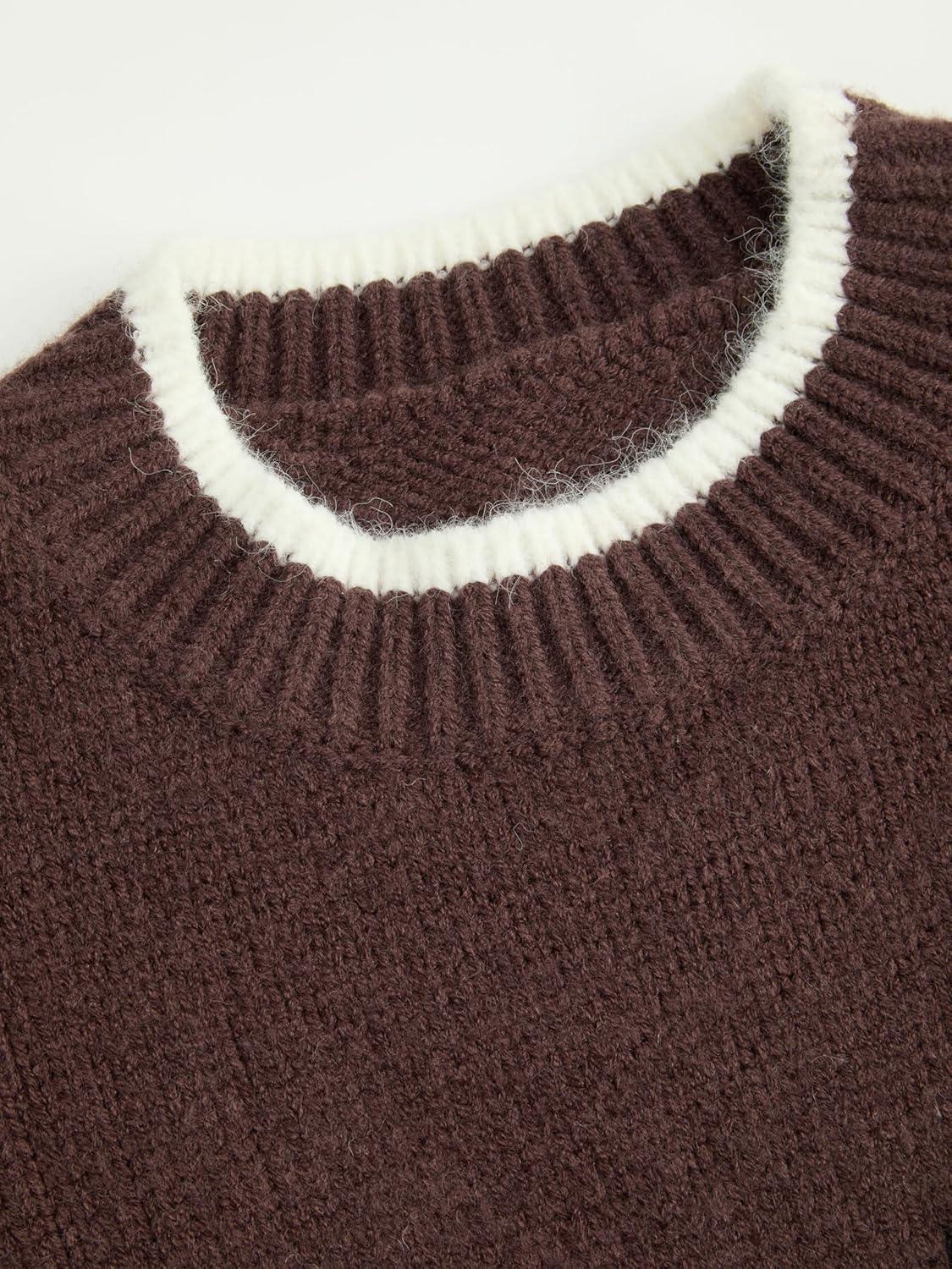 imageCIDER Womens Fall Sweaters Long Sleeve Cute Sweaters Bear Graphic Crewneck Soft Knit Casual Cropped Pullover4brown