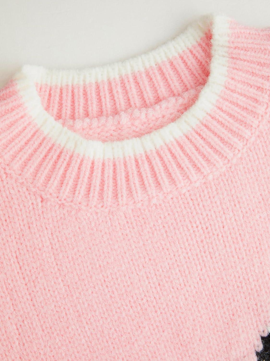 imageCIDER Womens Fall Sweaters Long Sleeve Cute Sweaters Bear Graphic Crewneck Soft Knit Casual Cropped Pullover4pink