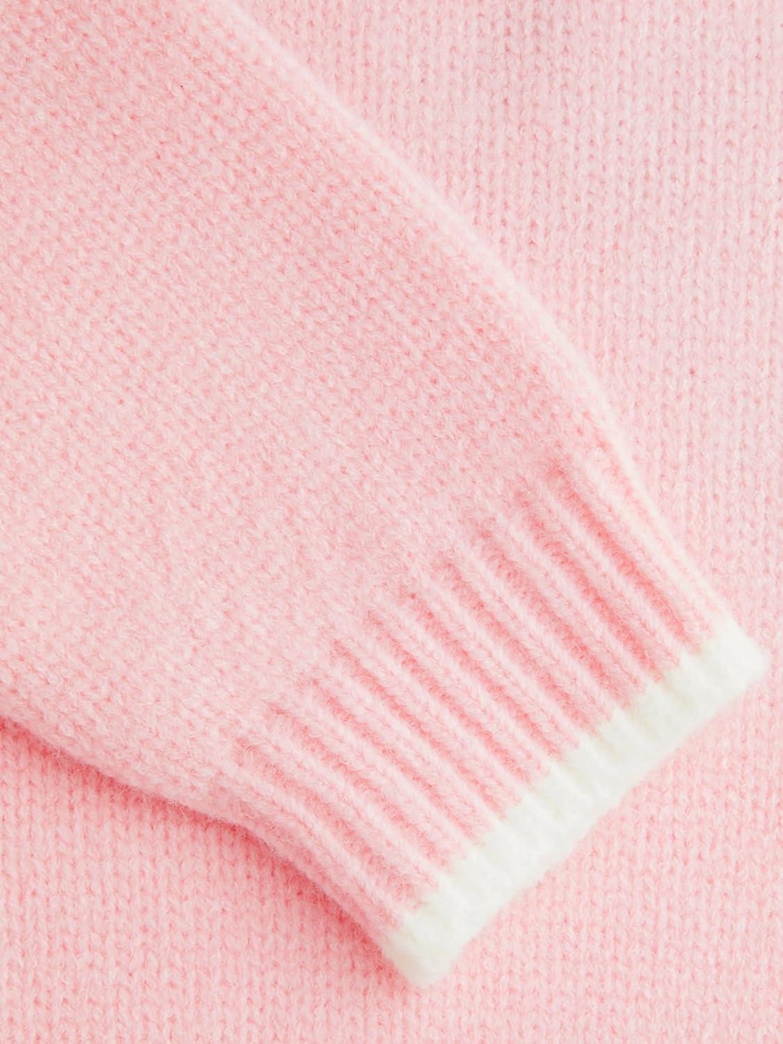 imageCIDER Womens Fall Sweaters Long Sleeve Cute Sweaters Bear Graphic Crewneck Soft Knit Casual Cropped Pullover4pink