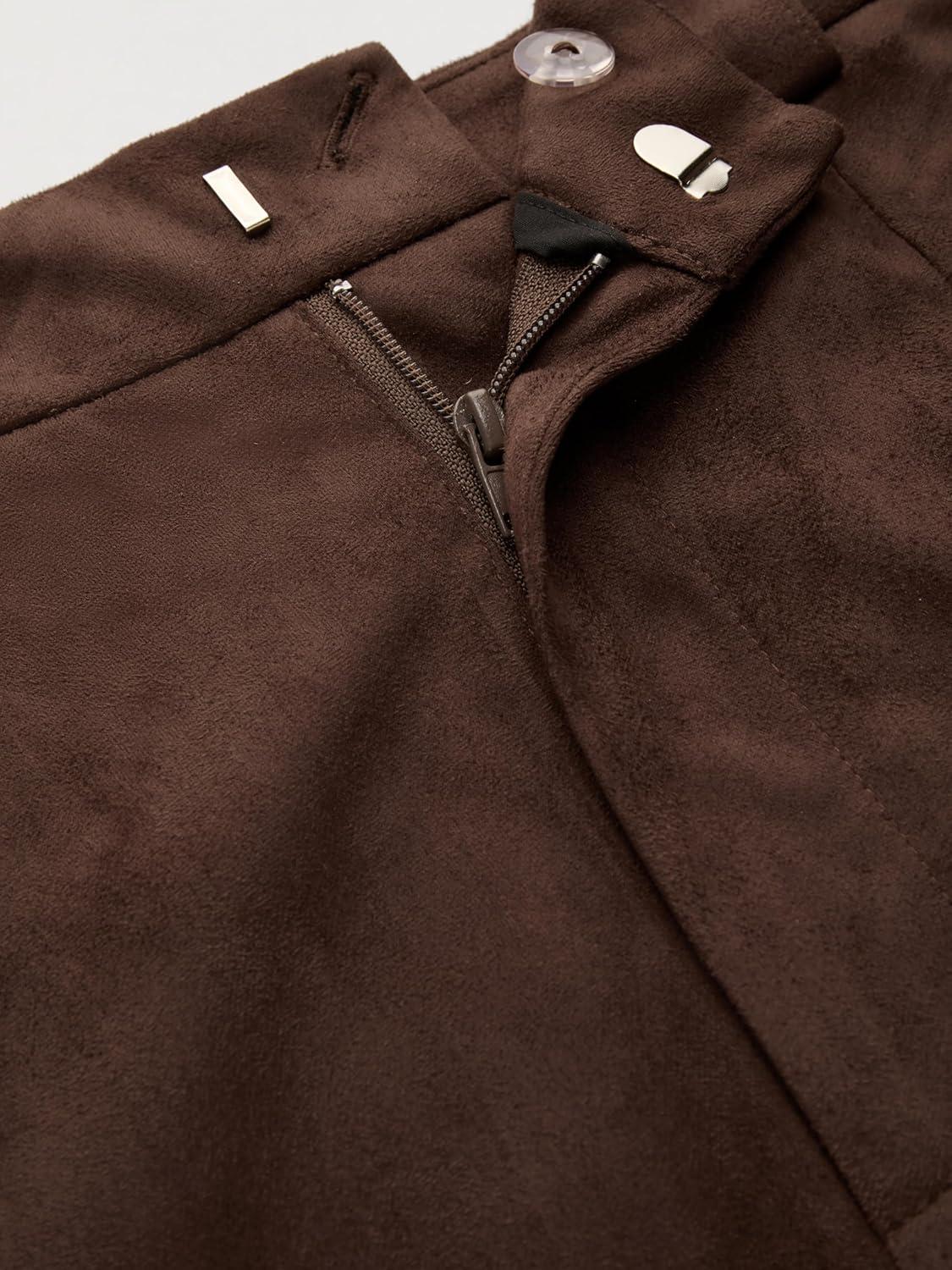 imageCIDER Womens Faux Suede Maxi Skirts Pleated High Waist ALine Skirt with Belt Vintage Going Out Outfit Fall TrendyBrown