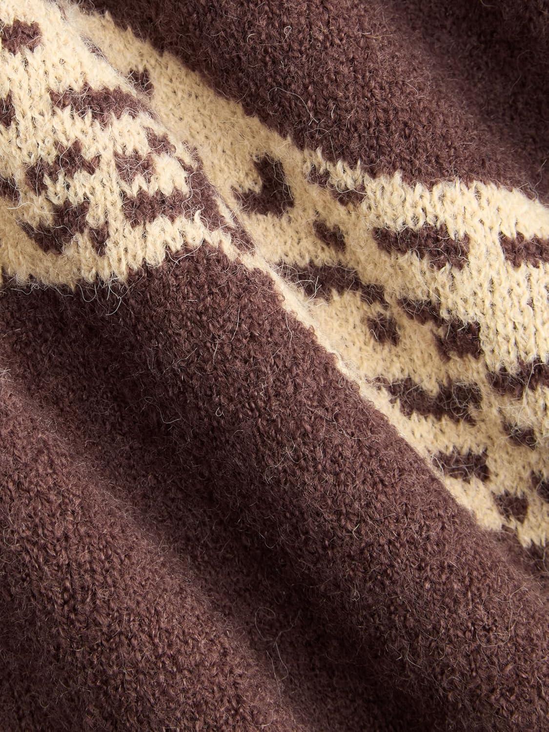 imageCIDER Womens Leopard Crew Neck Long Sleeve Boho Knit Sweater Casual Pullover Fall SweaterCoffee