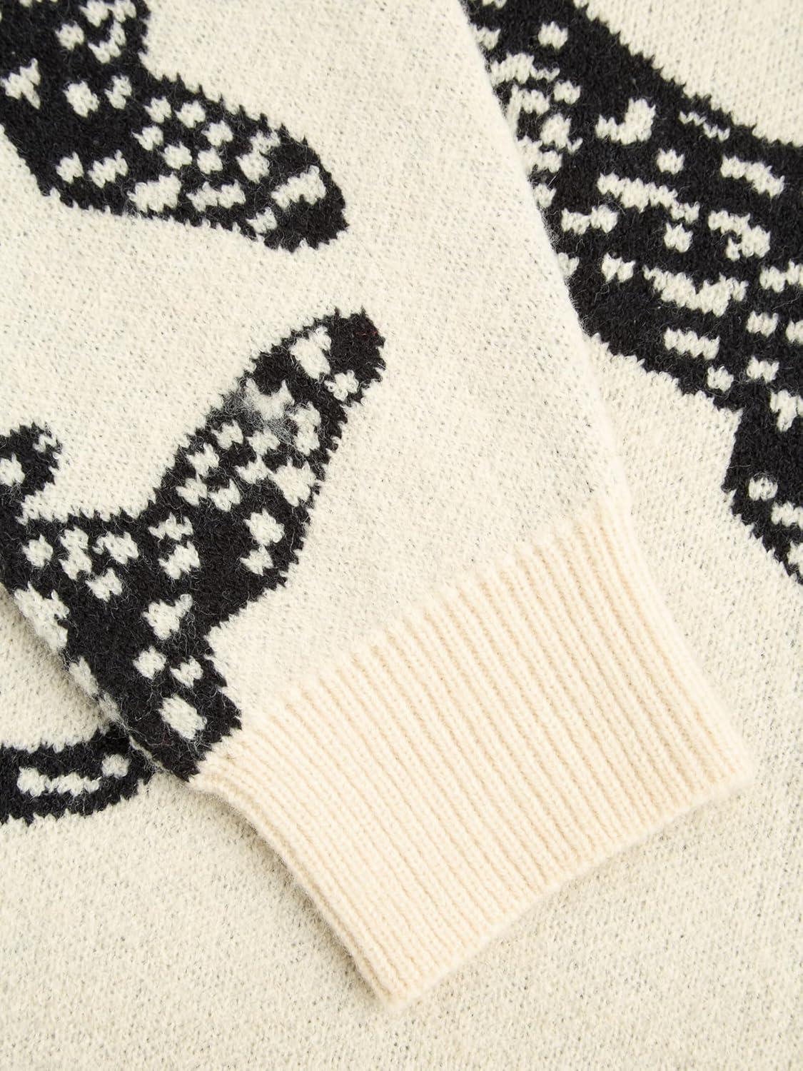 imageCIDER Womens Leopard Crew Neck Long Sleeve Boho Knit Sweater Casual Pullover Fall SweaterKhaki