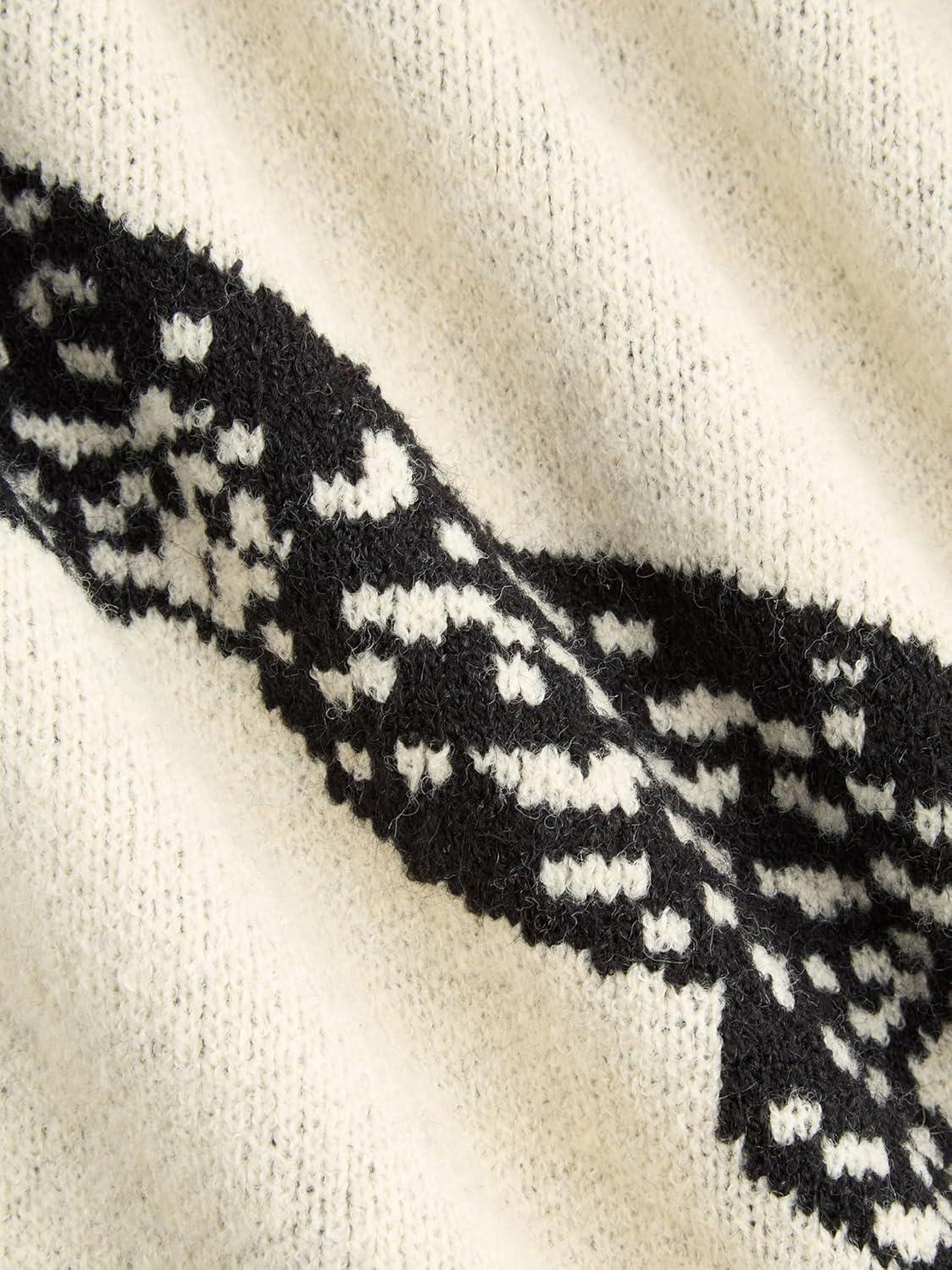 imageCIDER Womens Leopard Crew Neck Long Sleeve Boho Knit Sweater Casual Pullover Fall SweaterKhaki