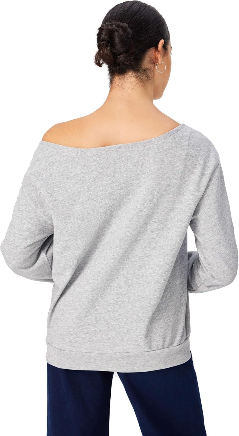imageCIDER Womens Off Shoulder Sweatshirt Letter Printed Y2k Basic Casual Trendy Top Fall Fashion Pullover ShirtGrey