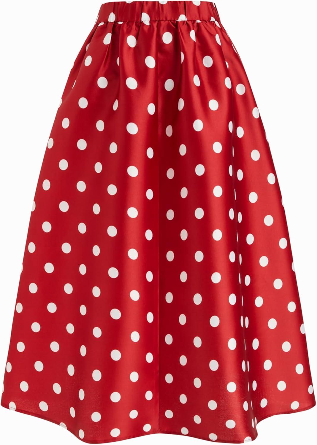 imageCIDER Womens Polka Dot Maxi Skirts A Line Elastic Waisted Elegant Vintage Outfits Casual Skirt 2025 FallRed