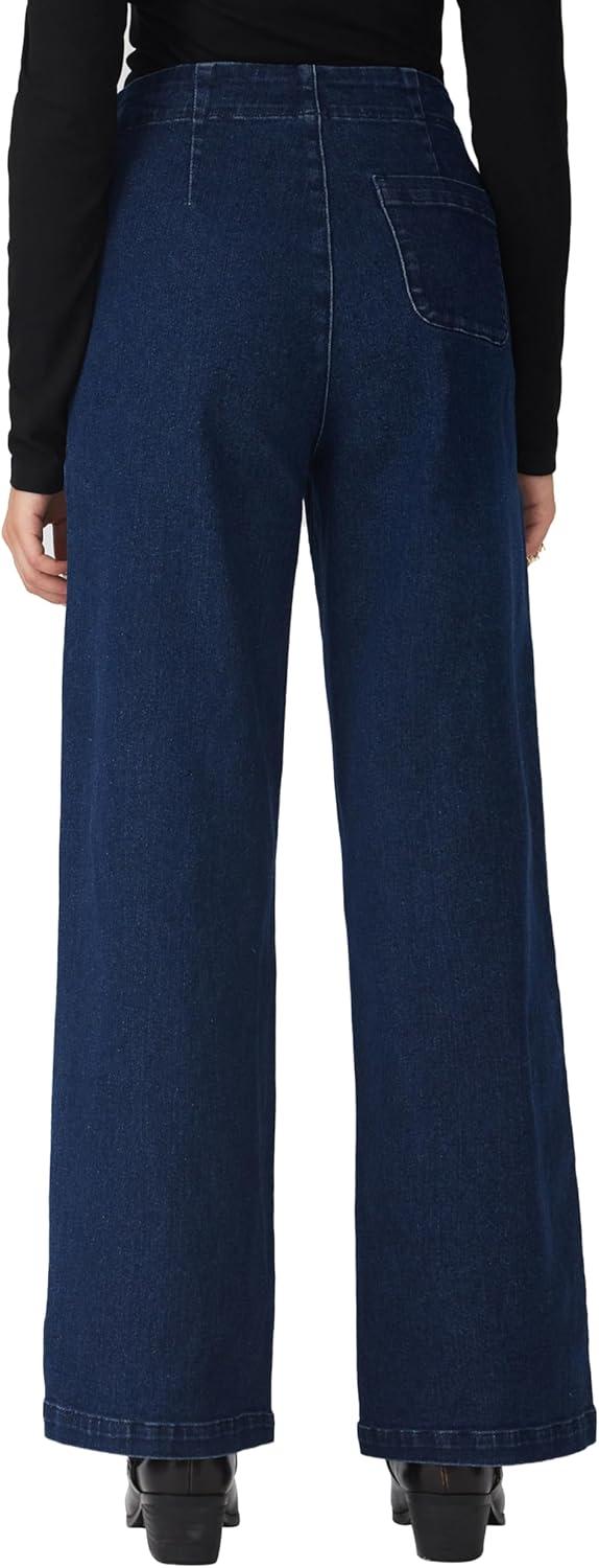 imageCIDER Womens Straight Leg Jeans High Waist Trendy Fall Fashion Denim Slim Basic Dressy Casual Business Button PantsMid Blue