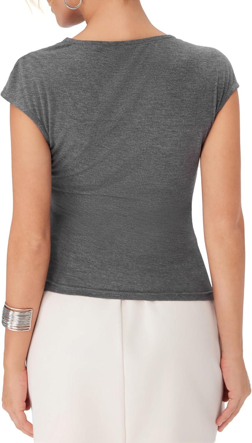 imageCIDER Womens Summer Ruched Tops Crew Neck Cap Sleeve Casual Tops Trendy TShirtGrey