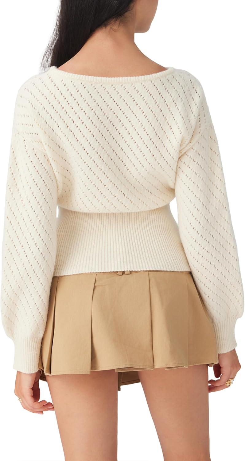 imageCIDER Womens Sweater Boat Neck Knit Sweater Balloon Sleeve for Women Knit Tops 2025 FallBeige