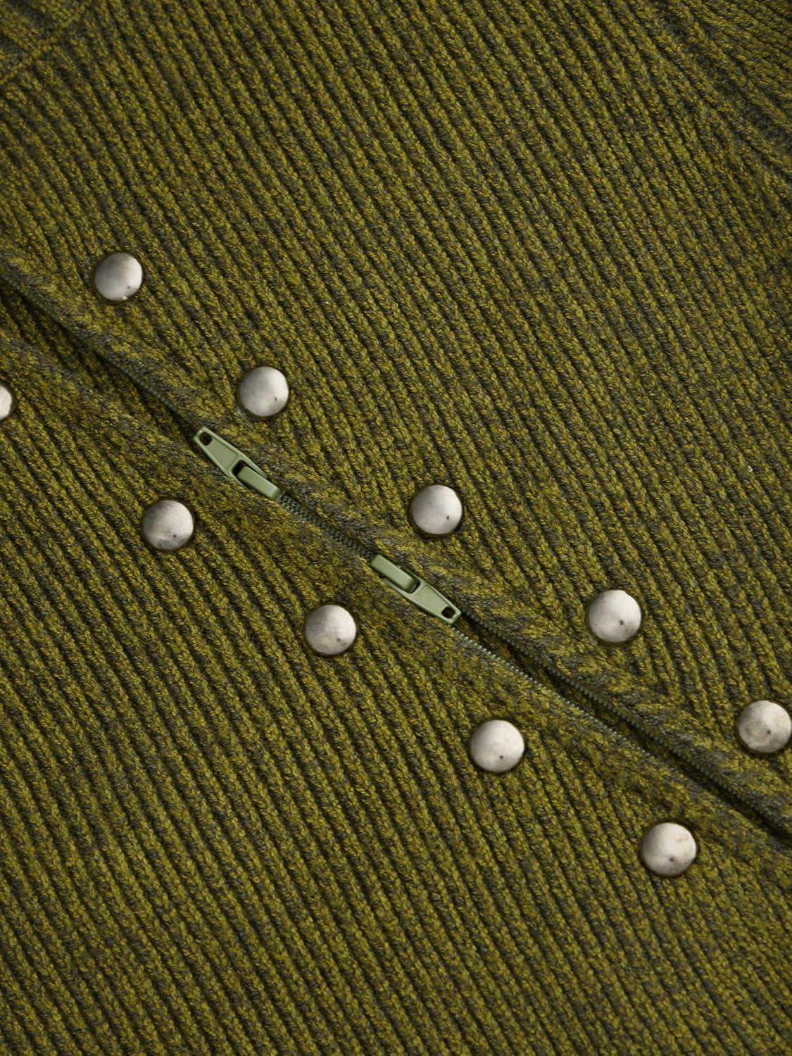 imageCIDER Zipper Cardigan Sweaters for Women Trendy Stand Collar Rivet Cardigans Split Long Sleeve Fall WinterOlive Green