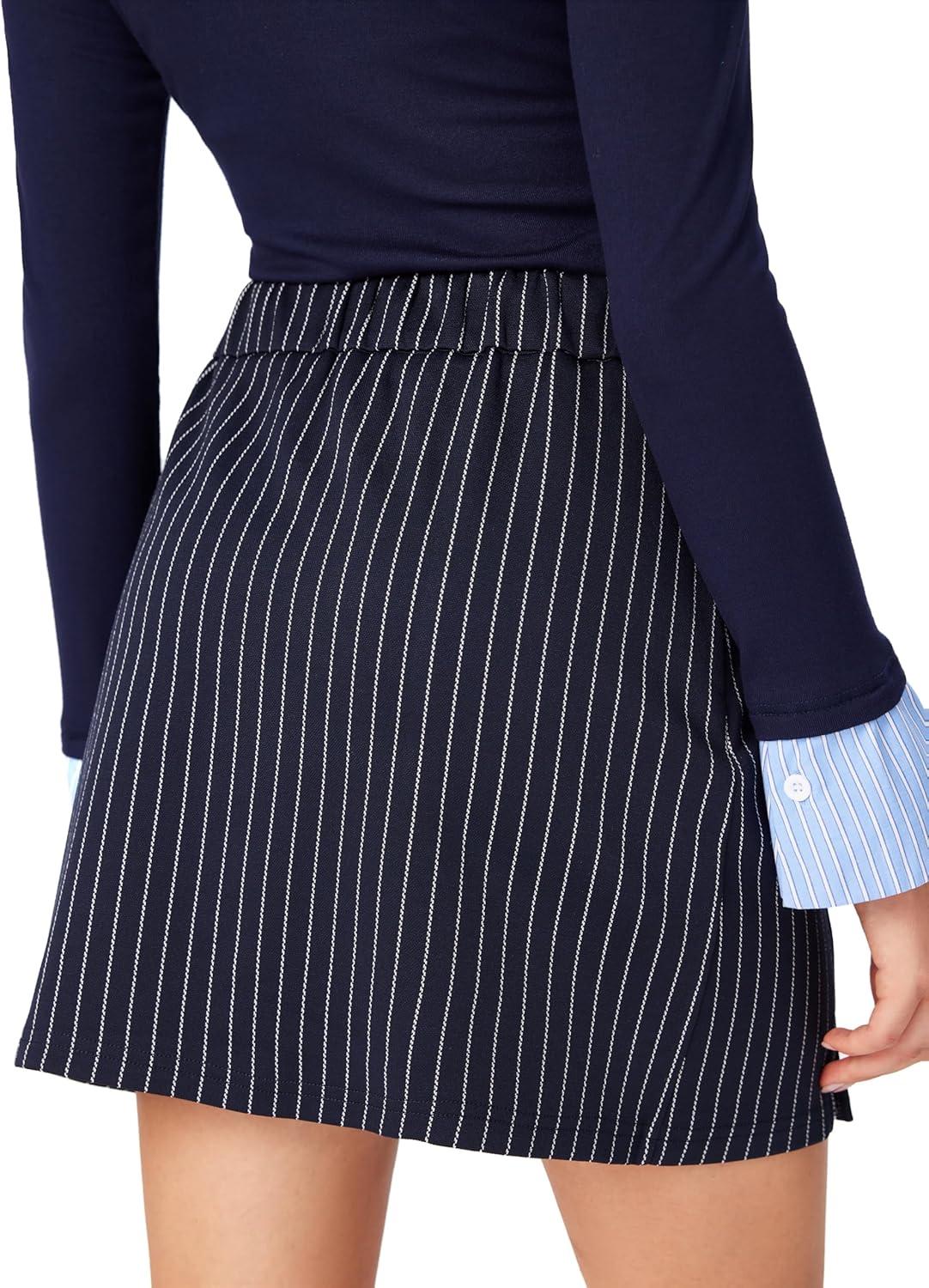 imageCider Mini Skirt High Waist Zip Up Split Bodycon Fitted Party A Line SkirtDark Denim