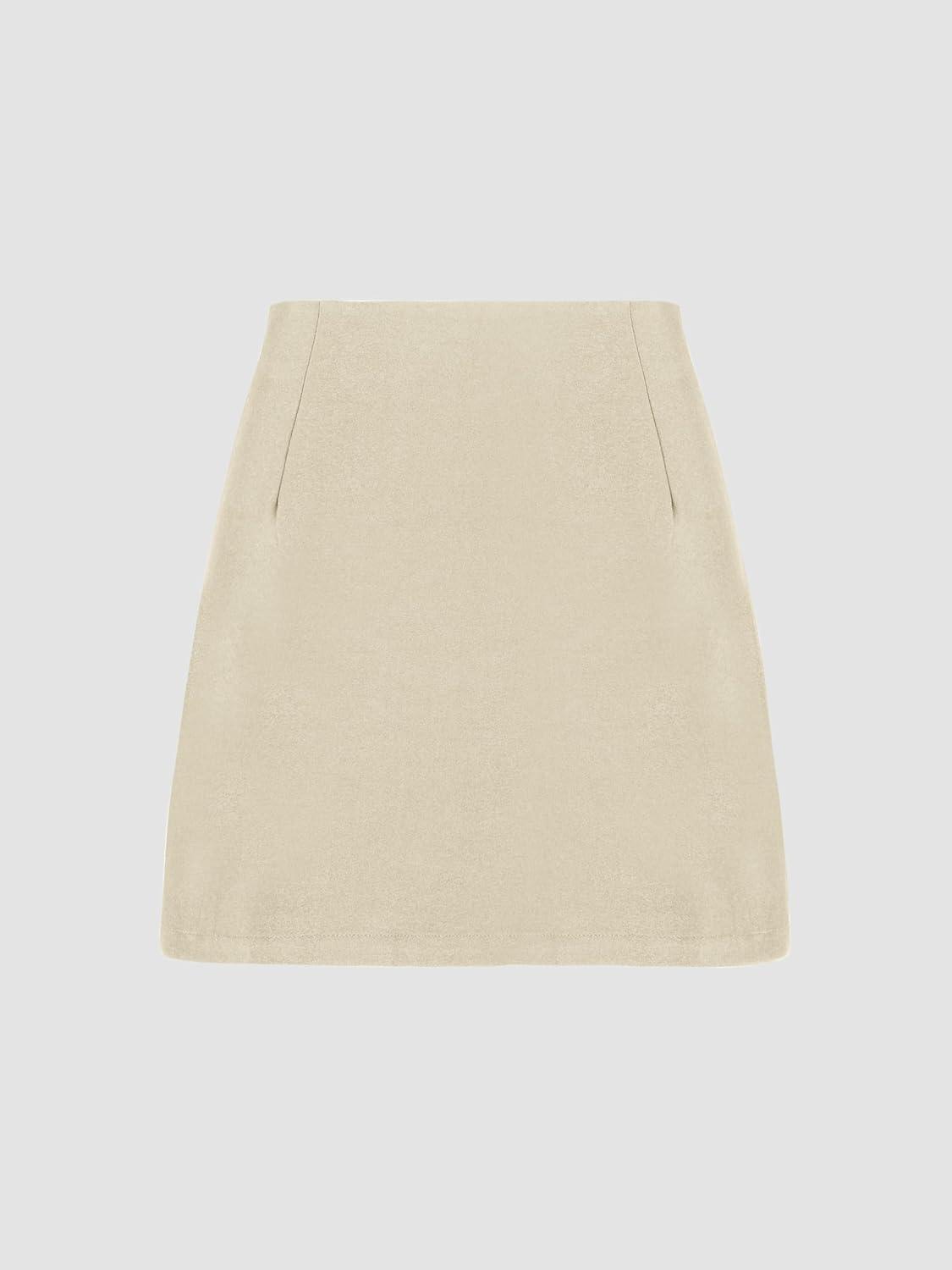 imageCider Mini Skirt High Waist Zip Up Split Bodycon Fitted Party A Line SkirtKhaki