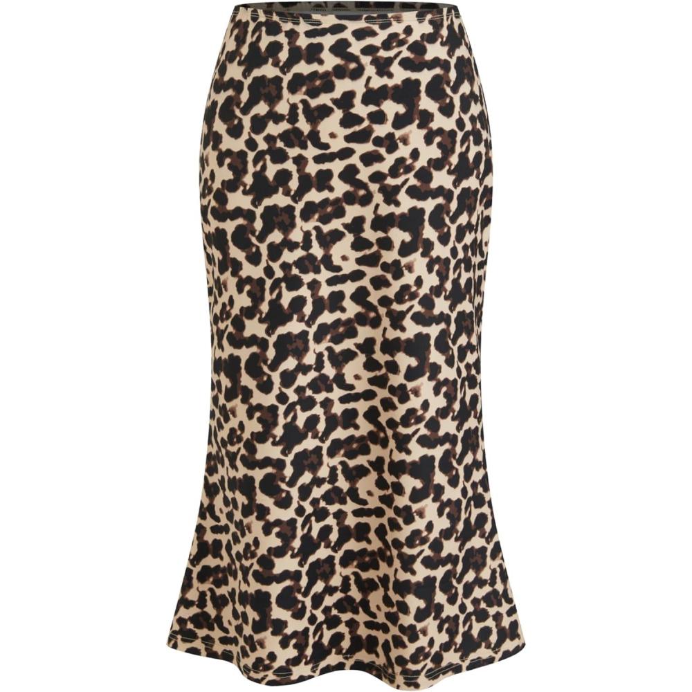 imageCIDER Leopard Print Midi Skirt Womens Trendy Casual Elastic Waist Skirt 2025 FallBrown