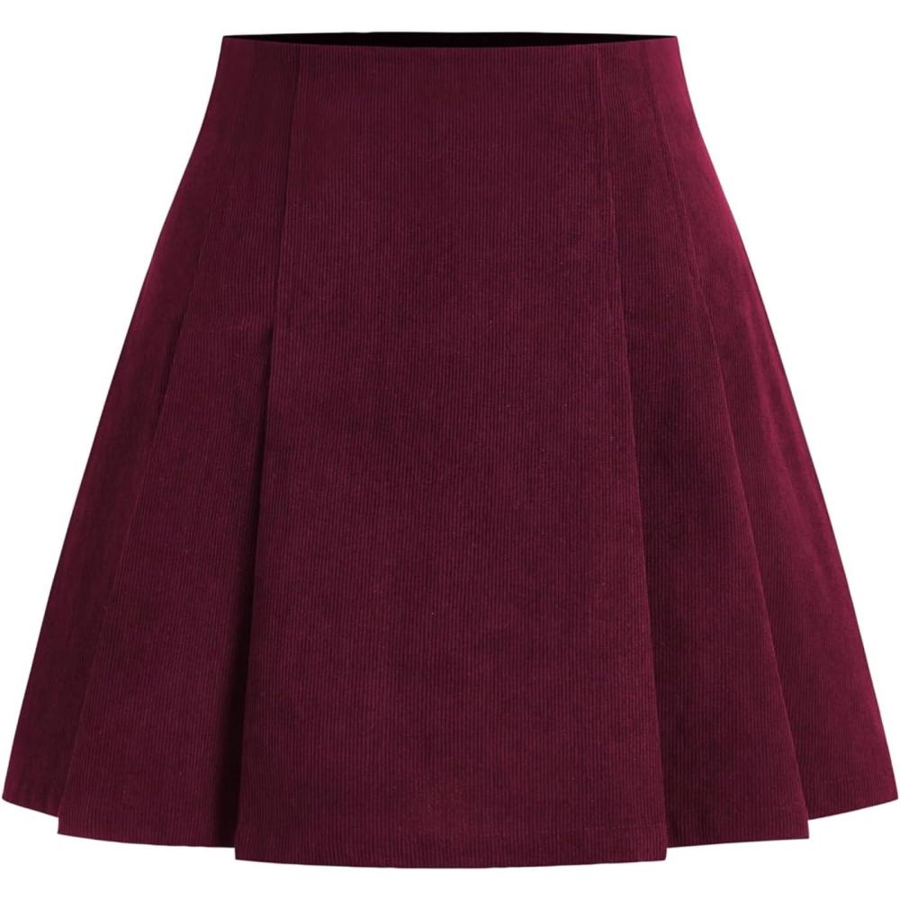 imageCIDER Mini Skirt Pleated Mid Waist Corduroy Women Short for Women Fall Mini Skirts TrendyBurgundy