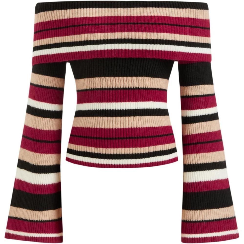 imageCIDER Off The Shoulder Tops for Women Long Sleeve Going Out Y2K Tops Knit Pullover Fall Outfits Trendy 2025Wine