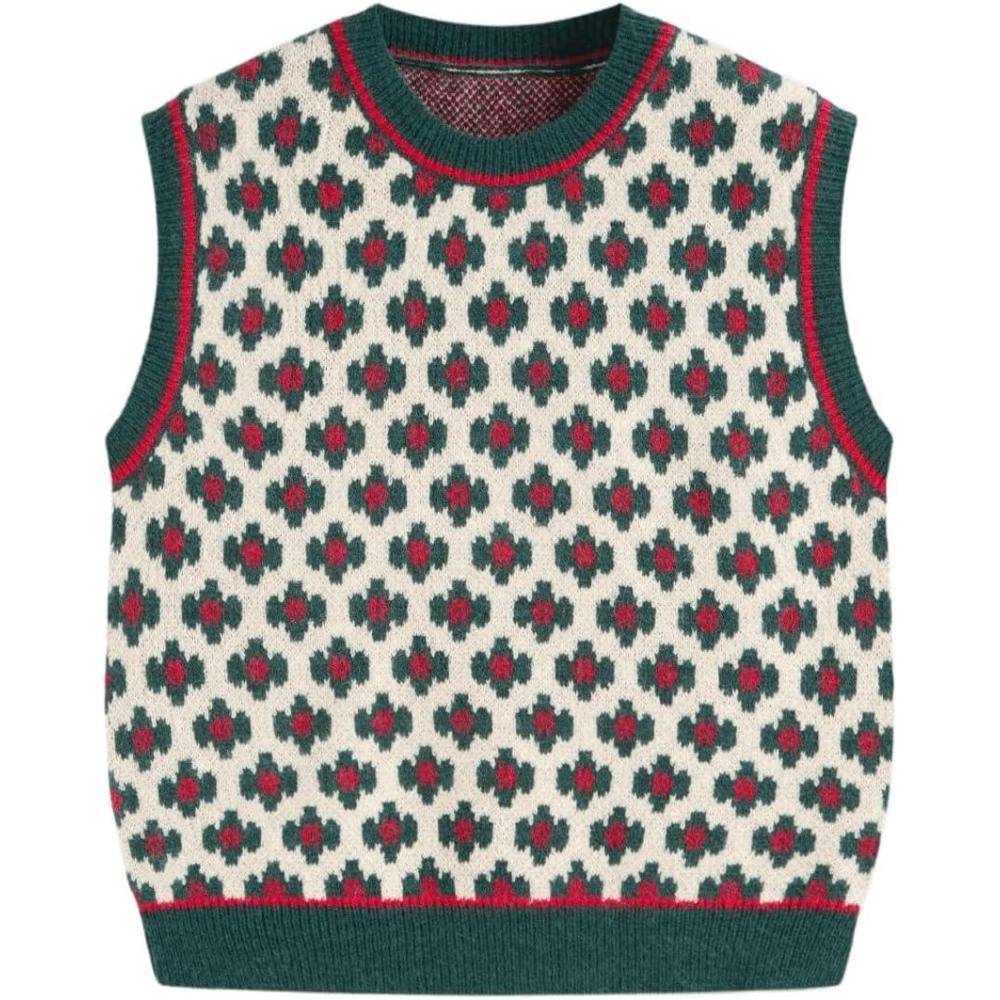 imageCIDER Sweater Vest Women Sleeveless Cropped Sweaters Cute Graphic Tank Tops Old Money Clothes Fall OutfitsGreen