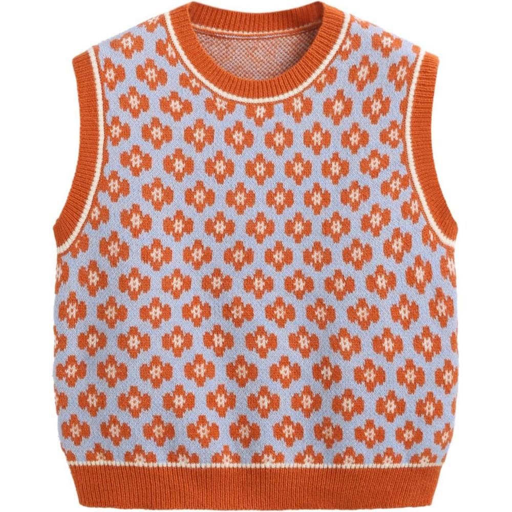 imageCIDER Sweater Vest Women Sleeveless Cropped Sweaters Cute Graphic Tank Tops Old Money Clothes Fall OutfitsOrange