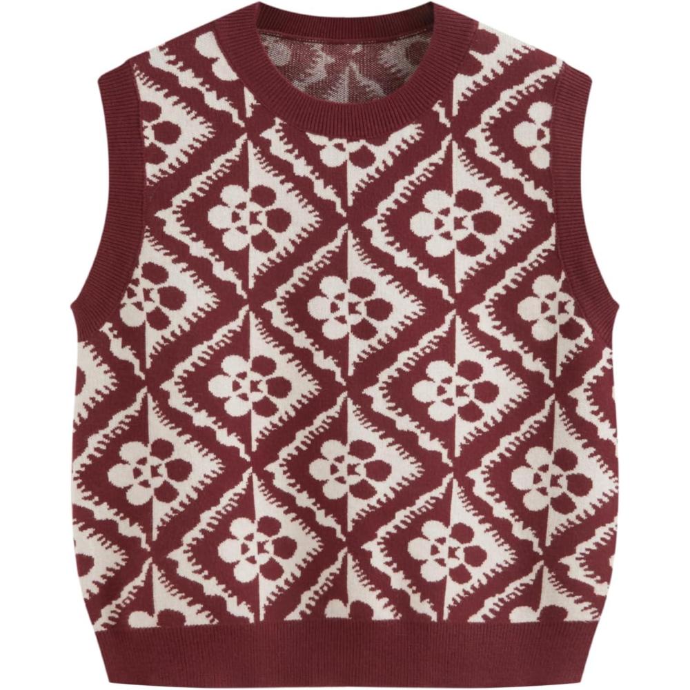 imageCIDER Sweater Vest Women Sleeveless Cropped Sweaters Cute Graphic Tank Tops Old Money Clothes Fall OutfitsWine