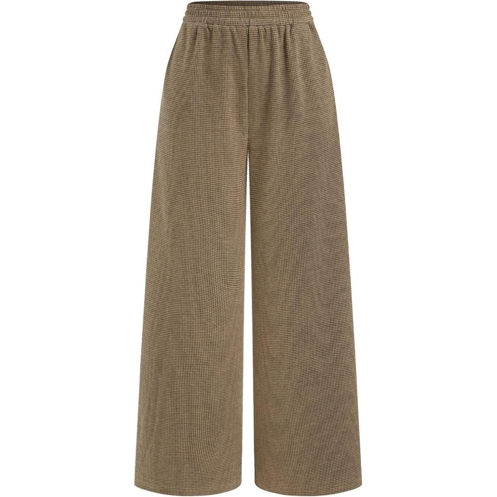 imageCIDER Women Leopard Print Wide Leg Lounge Pants Elastic Waist Casual Trousers 2025 Fall with PocketsKhaki