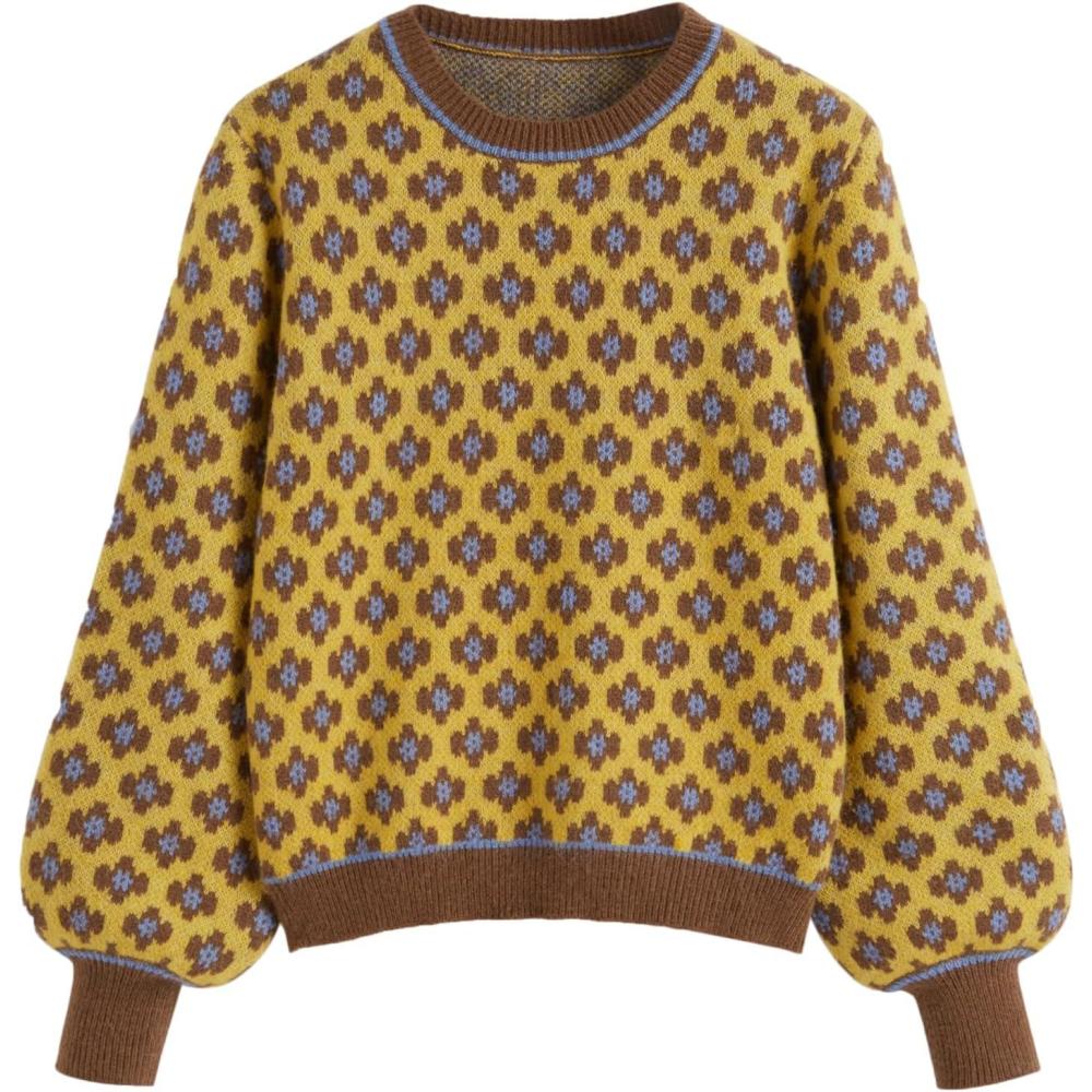 imageCIDER Women Sweaters Floral Crew Neck Long Sleeve Pullover Sweater Trendy Casual Fall OutfitsYellow